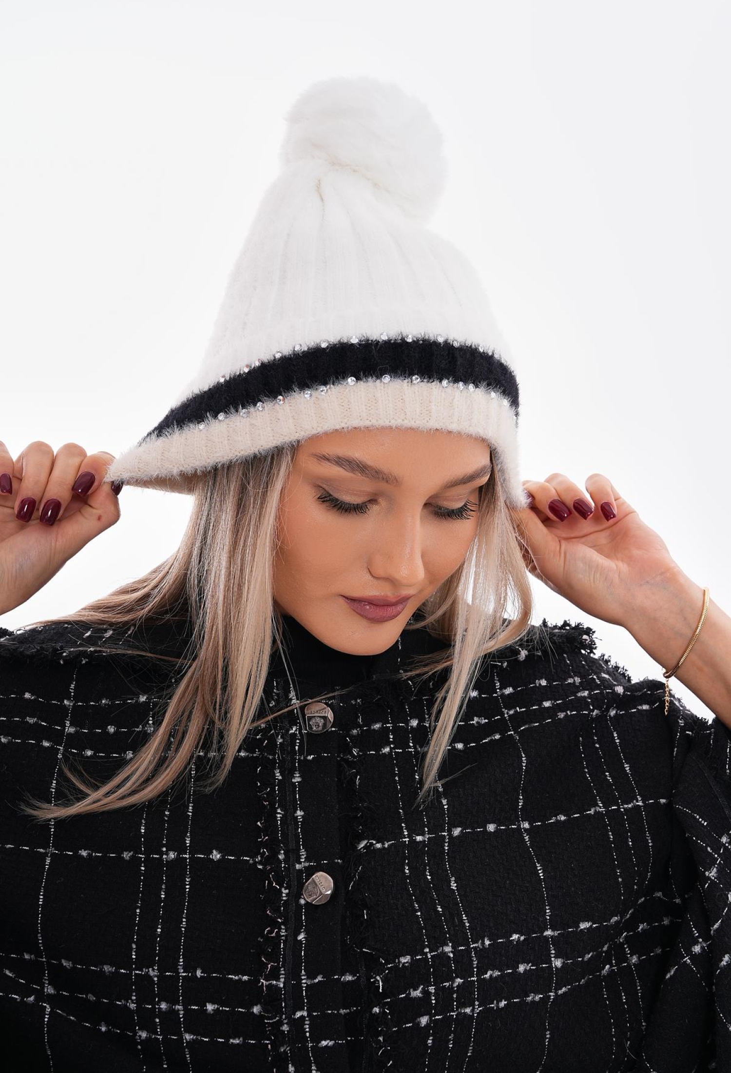 Pompom Stoned Polar Fleece Beanie - Brand: Axesoire - Women & Kids, Baby Clothes Wholesale - TheBS Women