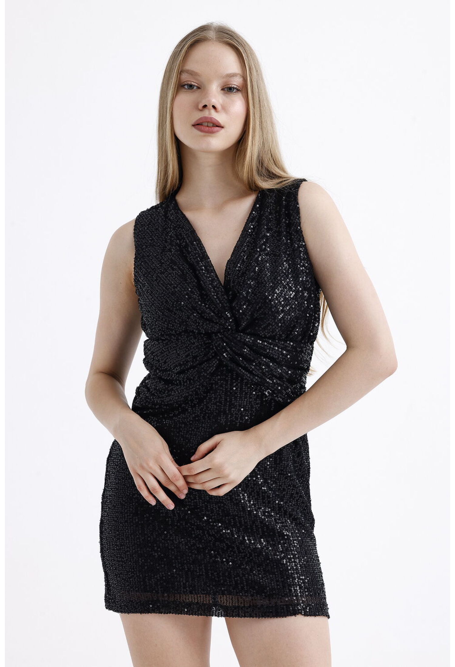 SenseBackless Lined Front Pleated Sequined Evening Dress - Brand: SENSE - Women & Kids, Baby Clothes Wholesale - TheBS Women