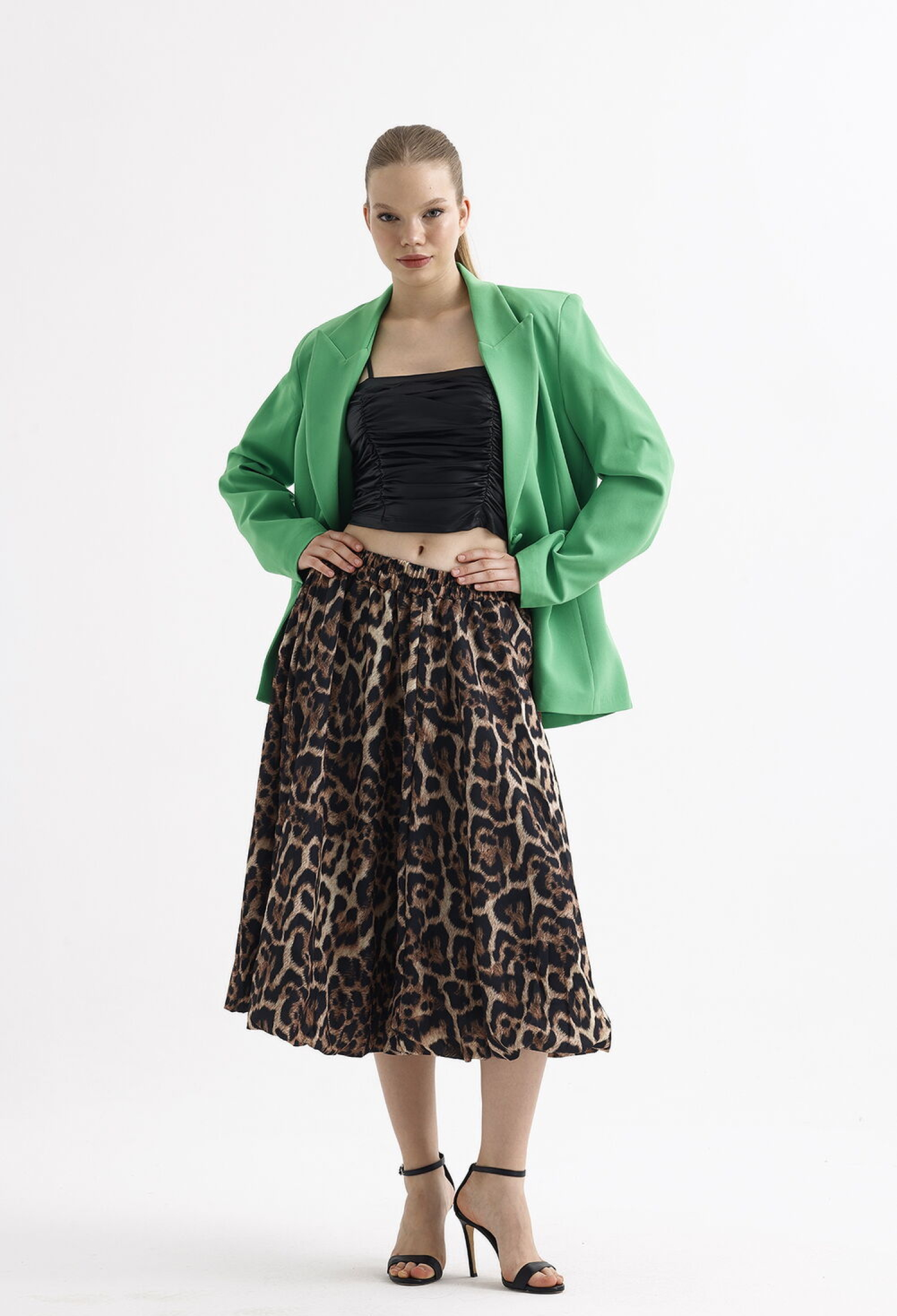 Sense Brown Black Leopard Elastic Waist Leopard Patterned Knee-Length Flared Skirt - Brand: SENSE - Women & Kids, Baby Clothes Wholesale - TheBS Women