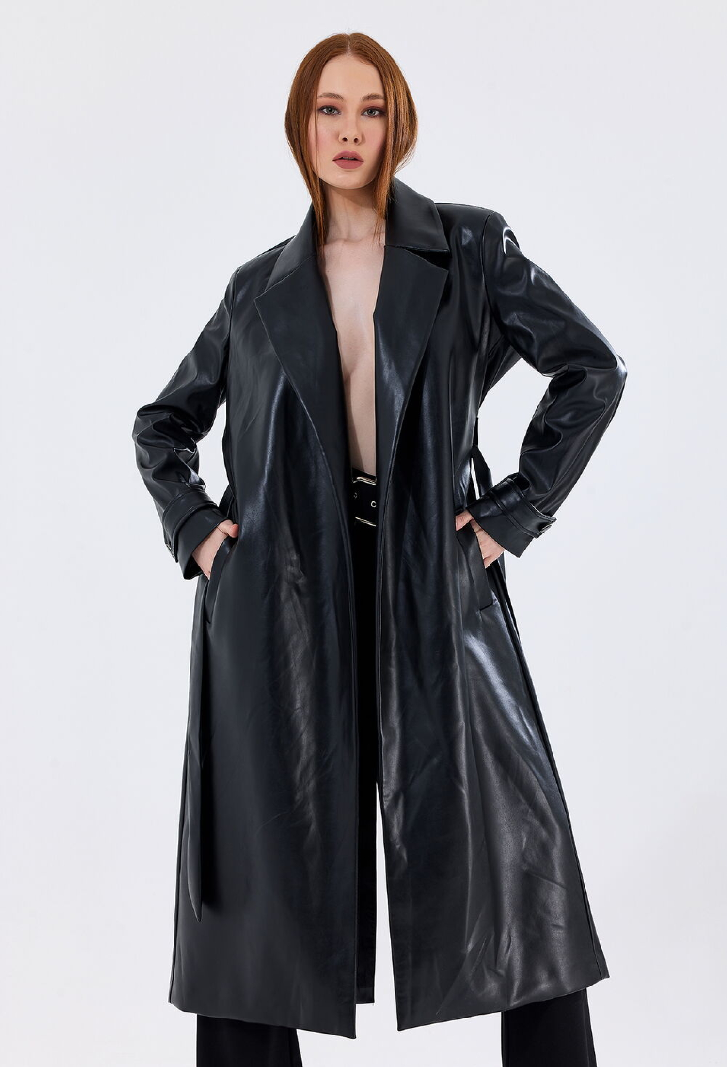 SenseLined Waist Belted Epaulette Faux Leather Trench Coat - Brand: SENSE - Women & Kids, Baby Clothes Wholesale - TheBS Women