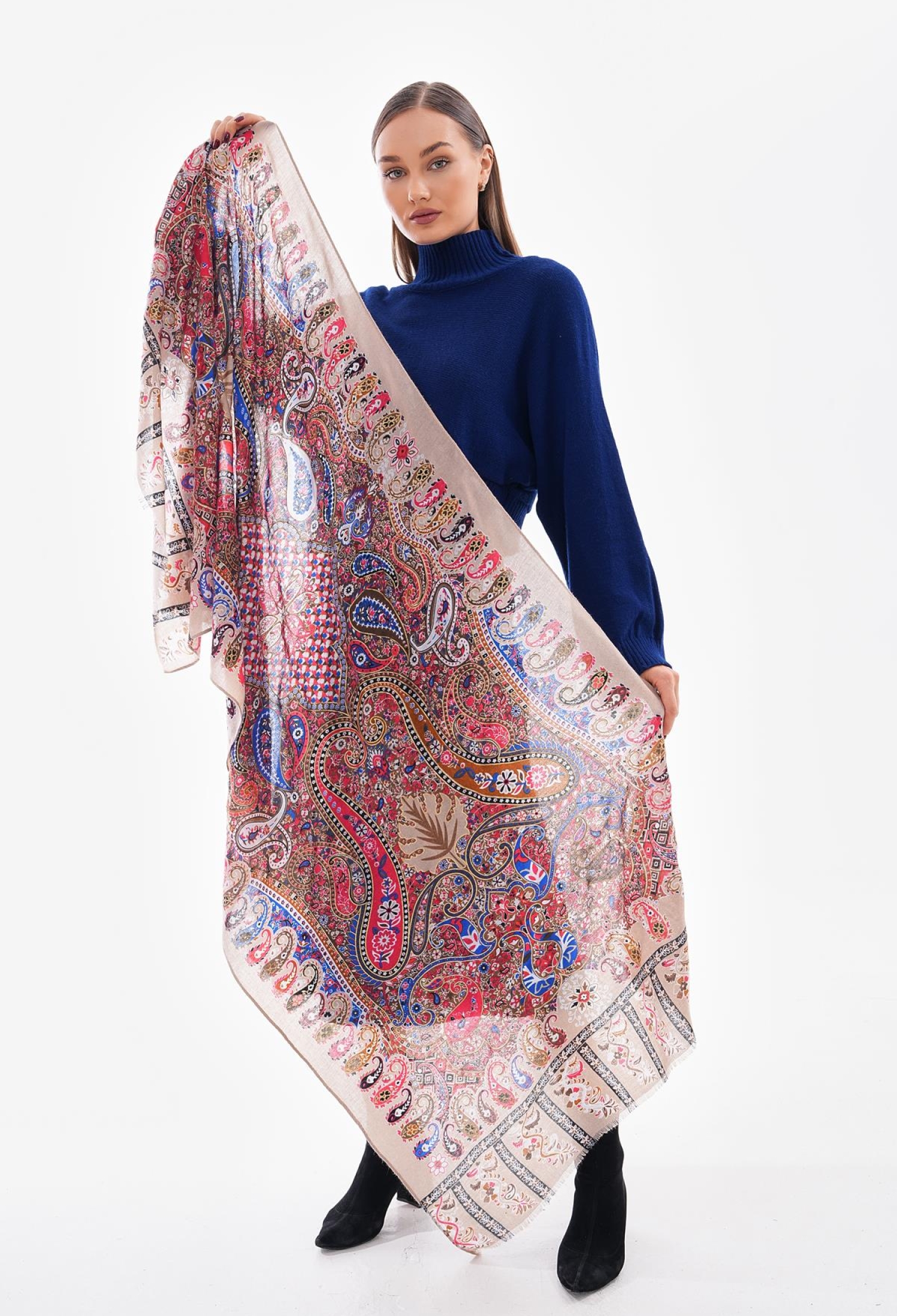 Patchwork Patterned French Fabric Gilded Shawl - Brand: Axesoire - Women & Kids, Baby Clothes Wholesale - TheBS Women