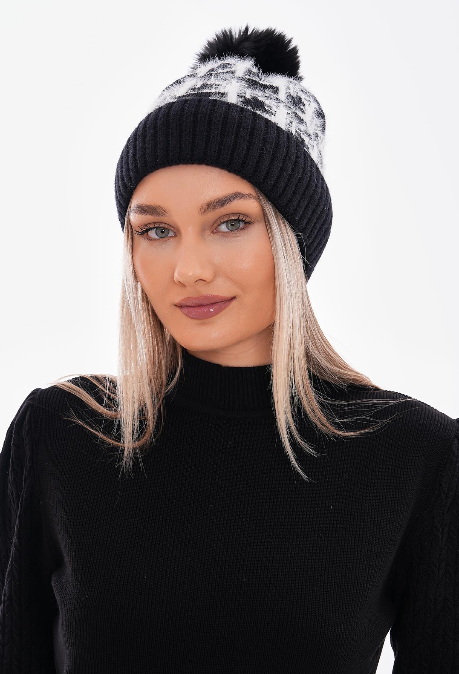 Pompom Patterned Polar Fleece Inside Beanie - Brand: Axesoire - Women & Kids, Baby Clothes Wholesale - TheBS Women