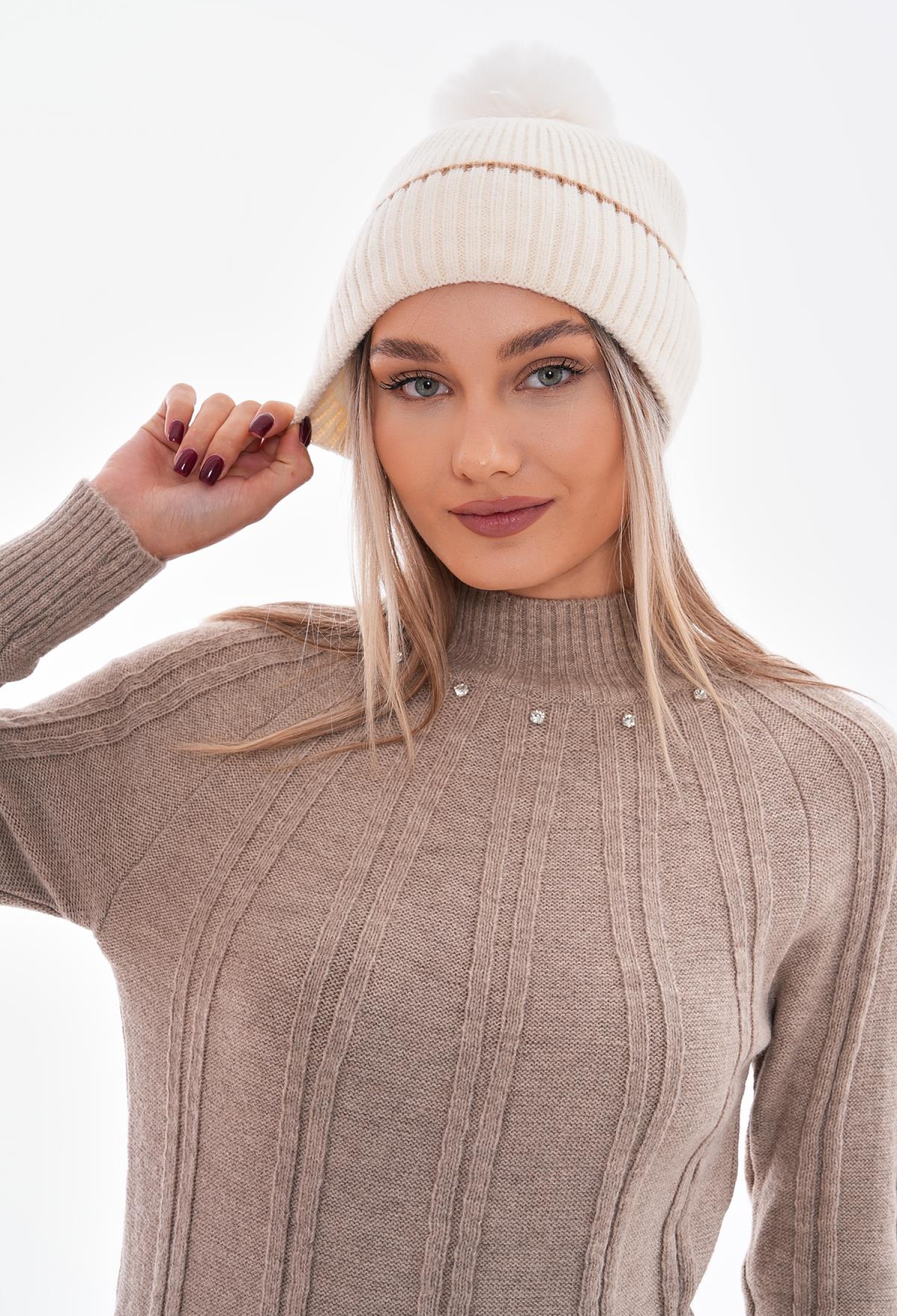 Polar Fleece Inside Pompom Beanie - Brand: Axesoire - Women & Kids, Baby Clothes Wholesale - TheBS Women