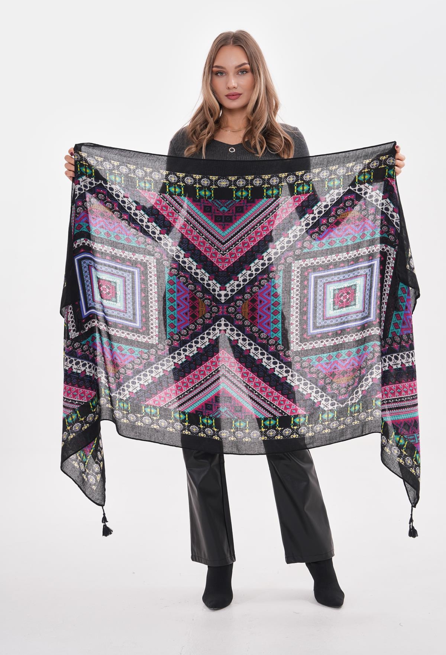 Patterned Tassel Shawl - Brand: Axesoire - Women & Kids, Baby Clothes Wholesale - TheBS Women