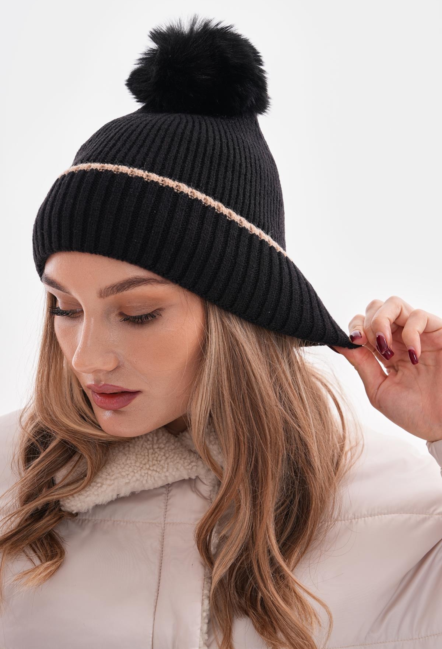 Polar Fleece Inside Pompom Beanie - Brand: Axesoire - Women & Kids, Baby Clothes Wholesale - TheBS Women