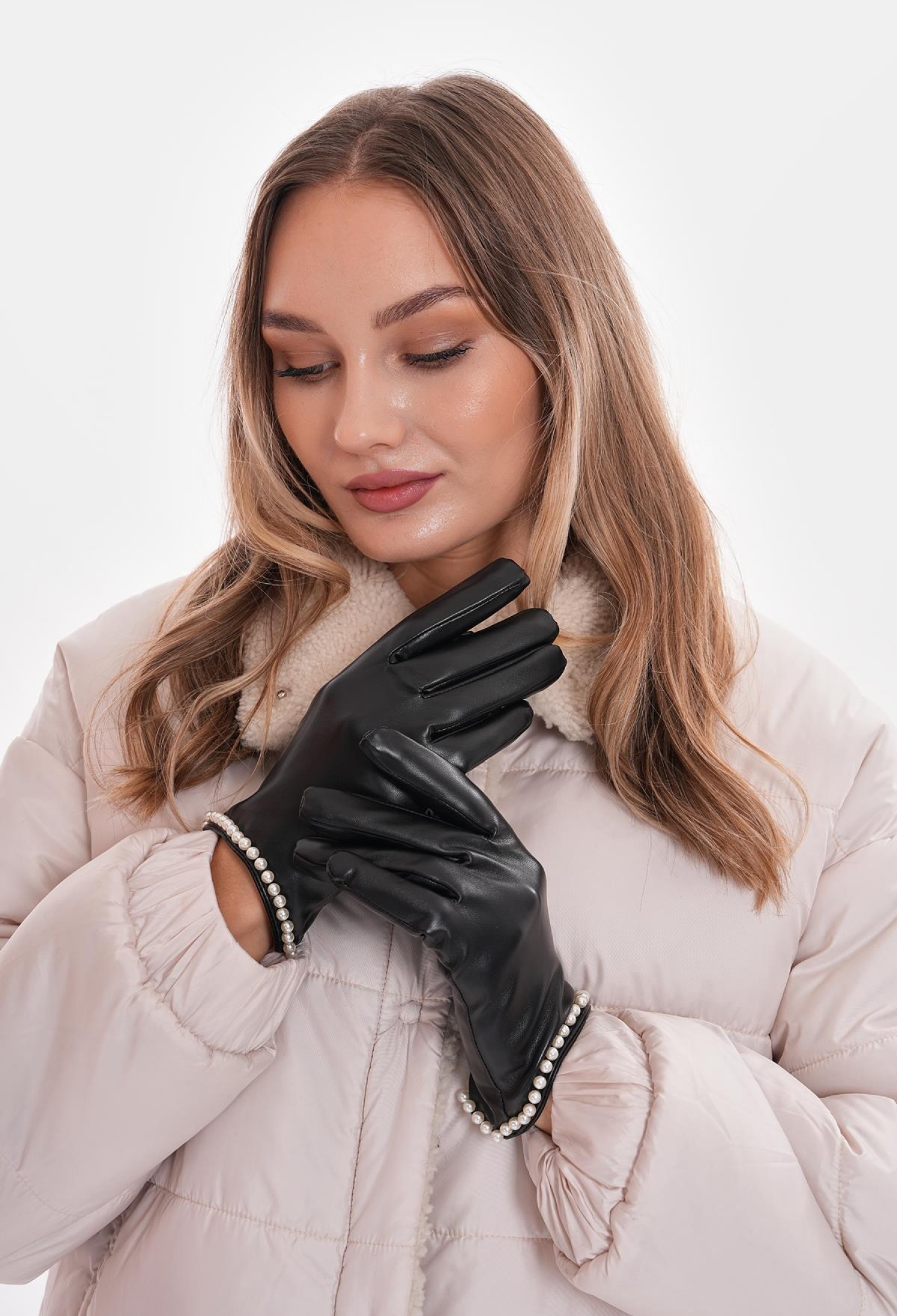 Pearl Detailed Pu Leather Gloves - Black - Brand: Axesoire - Women & Kids, Baby Clothes Wholesale - TheBS Women