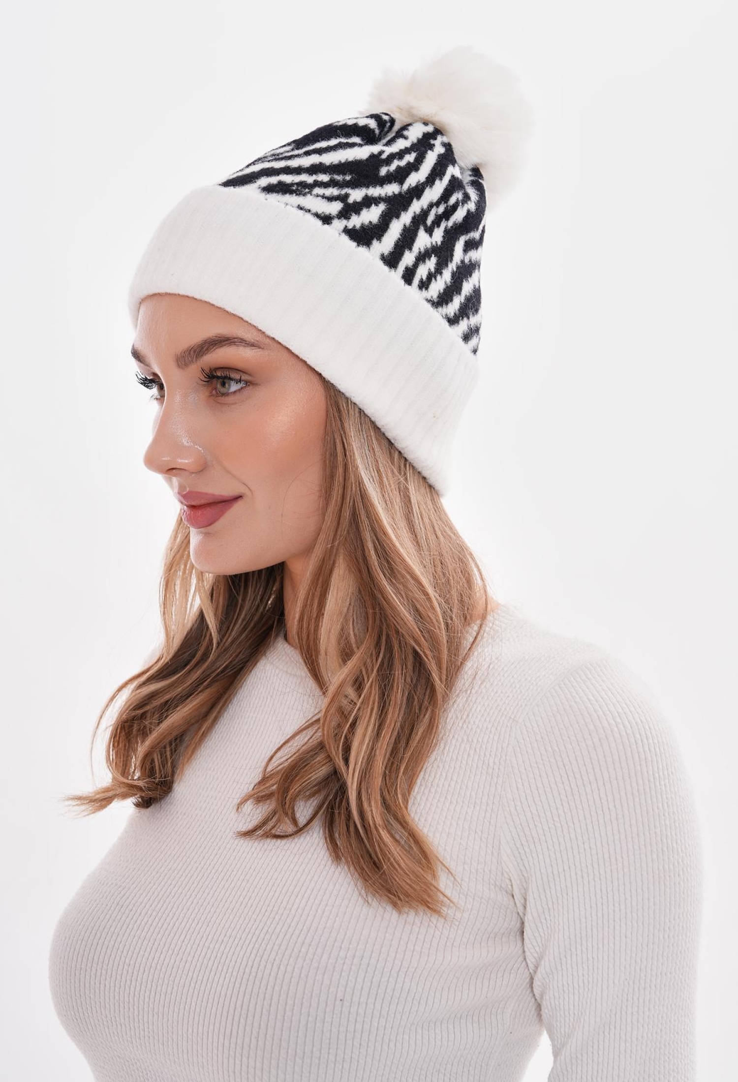 Pompom Zebra Patterned Beret - Brand: Axesoire - Women & Kids, Baby Clothes Wholesale - TheBS Women
