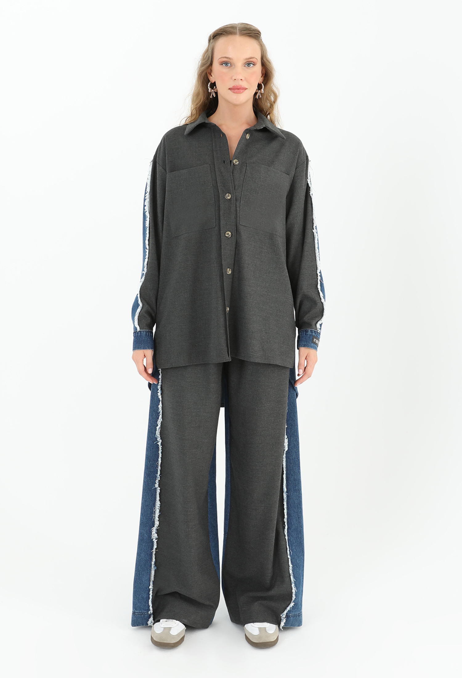 Denim Detailed Sleeve Wide Pocket Shirt - Brand: SOUL - Women & Kids, Baby Clothes Wholesale - TheBS Women