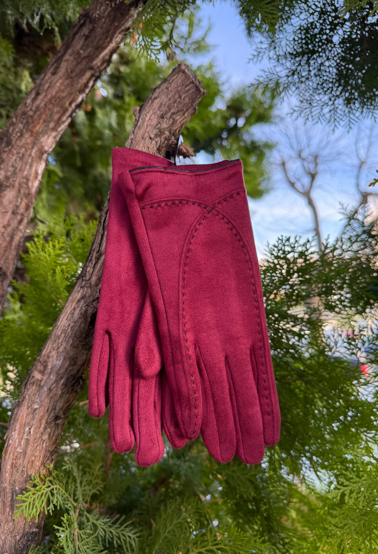 Suede Gloves - Burgundy - Brand: Axesoire - Women & Kids, Baby Clothes Wholesale - TheBS Women
