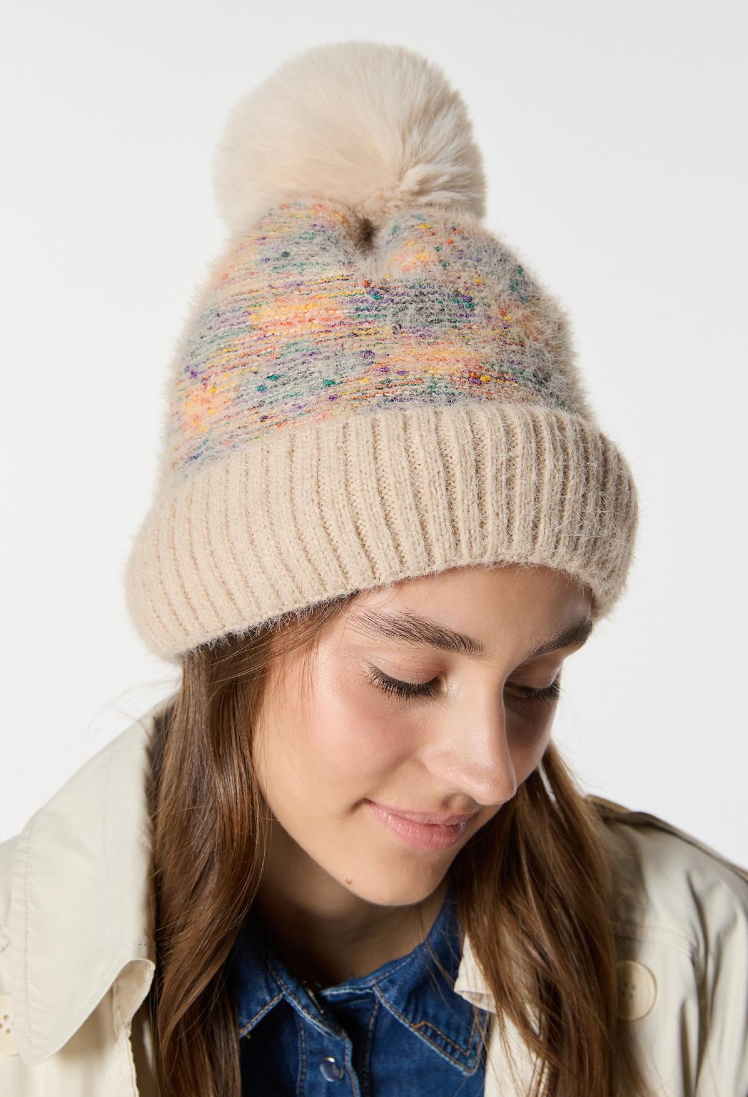 Inner Polar Knitted Knitted Beanie - Beige - Brand: Axesoire - Women & Kids, Baby Clothes Wholesale - TheBS Women