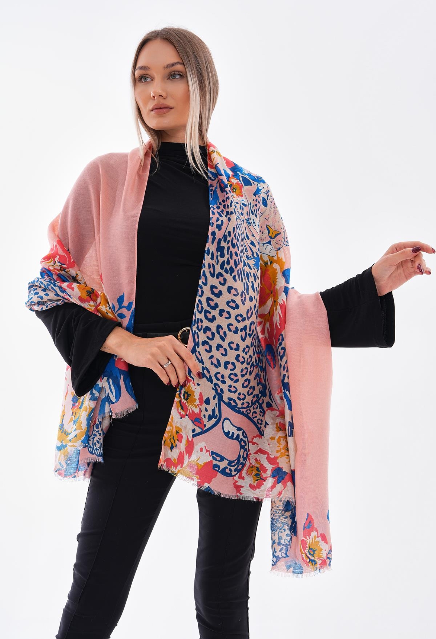 Flower Patterned Shawl - Powder - Brand: Axesoire - Women & Kids, Baby Clothes Wholesale - TheBS Women