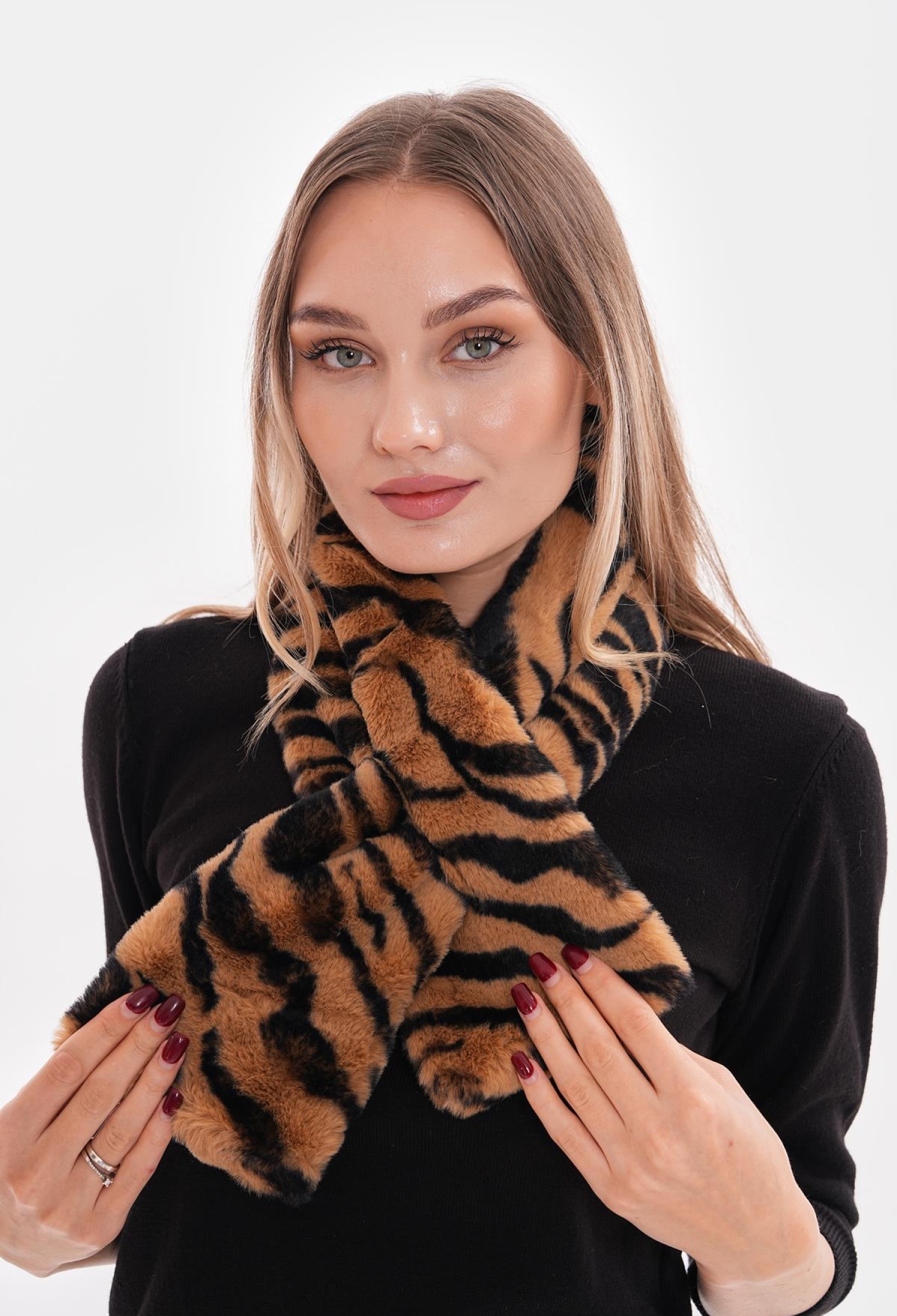 Inside Plush Zebra Patterned Coffee Scarf Neck Collar - Brand: Axesoire - Women & Kids, Baby Clothes Wholesale - TheBS Women