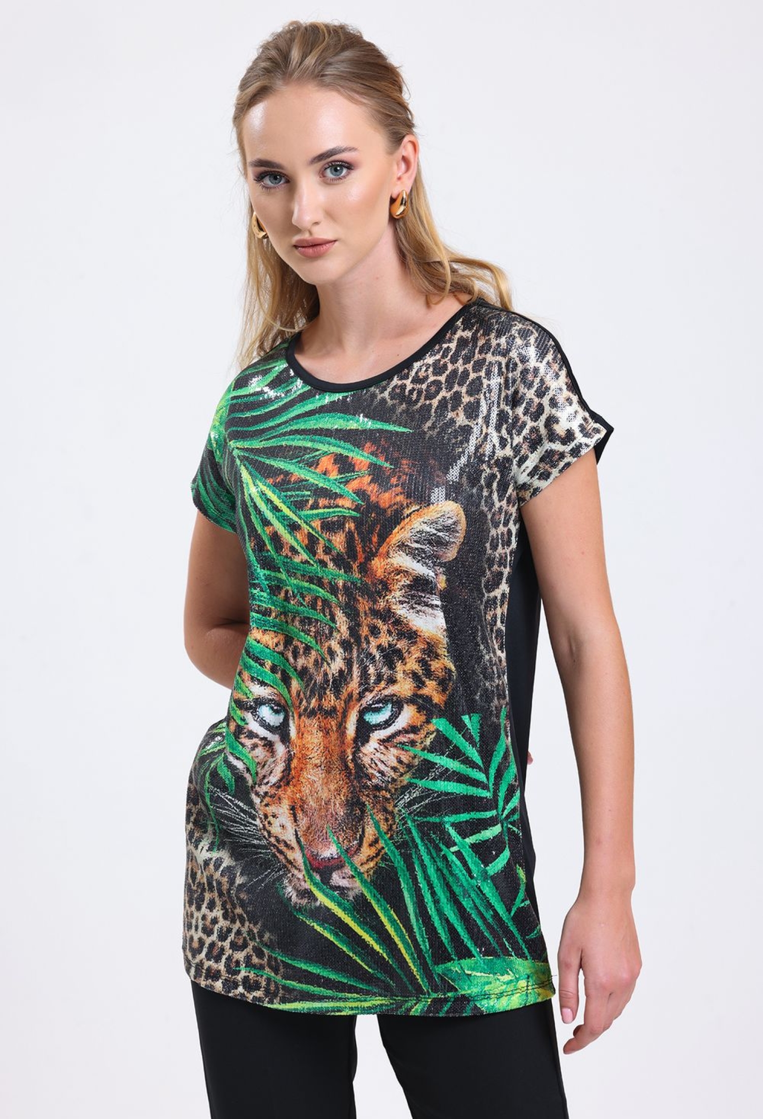 Digital Printed Detailed Sequin Tunic - Black - Brand: SENSE - Women & Kids, Baby Clothes Wholesale - TheBS Women