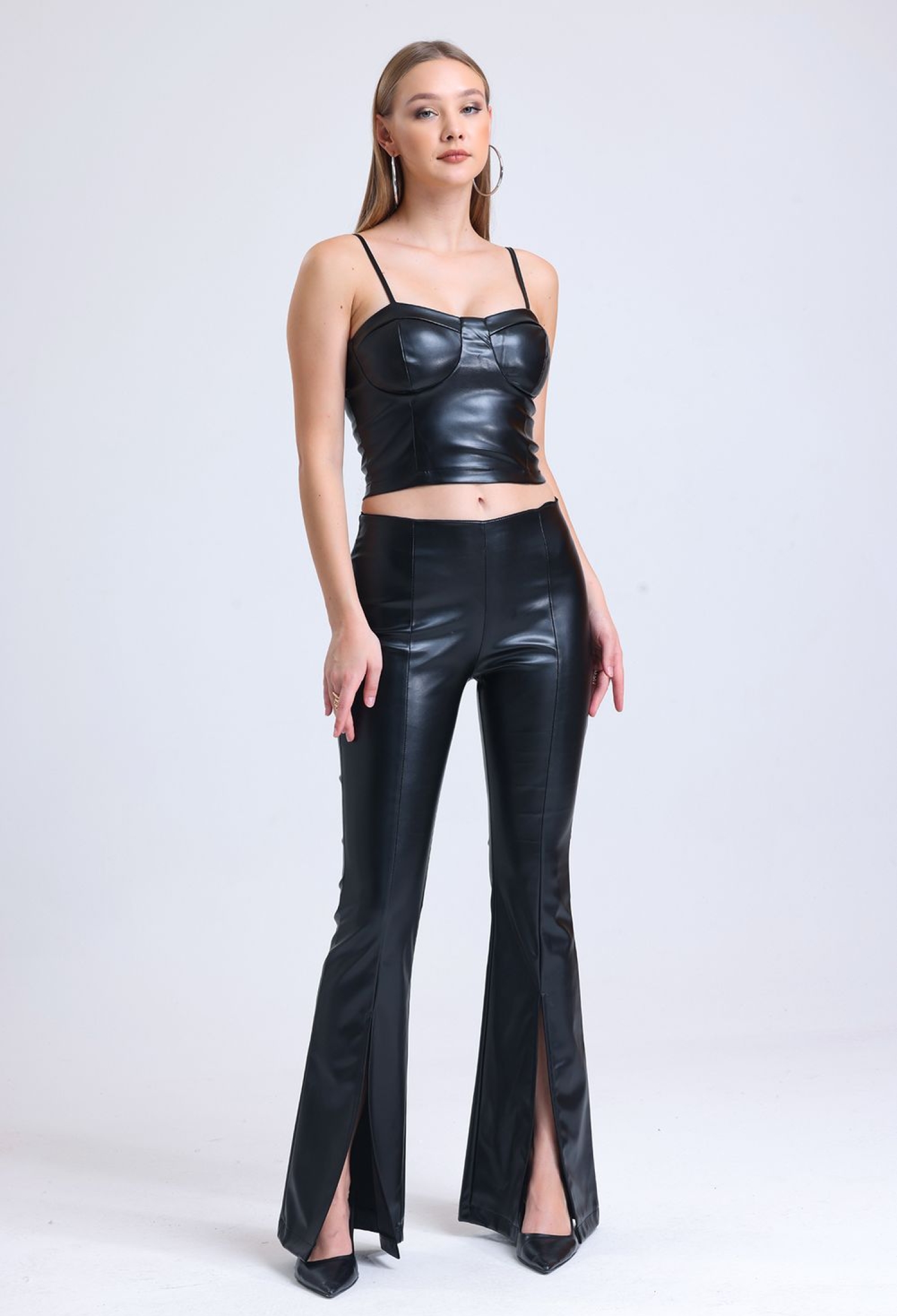 Leather Leggings With Front Slits At The Legs And Elastic Waist - Brand: SENSE - Women & Kids, Baby Clothes Wholesale - TheBS Women