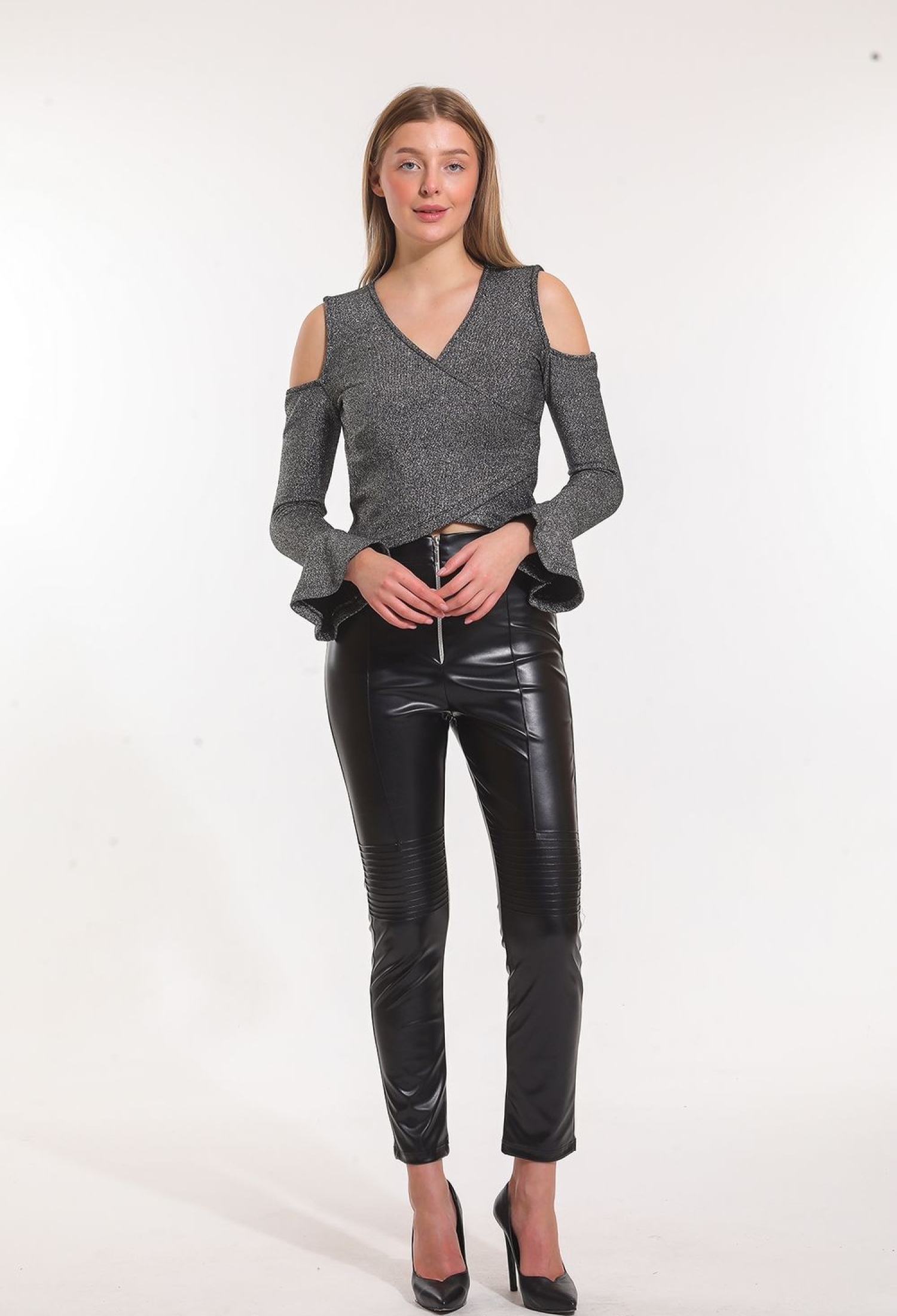 Zipper Detailed Leather Leggings - Black - Brand: SENSE - Women & Kids, Baby Clothes Wholesale - TheBS Women