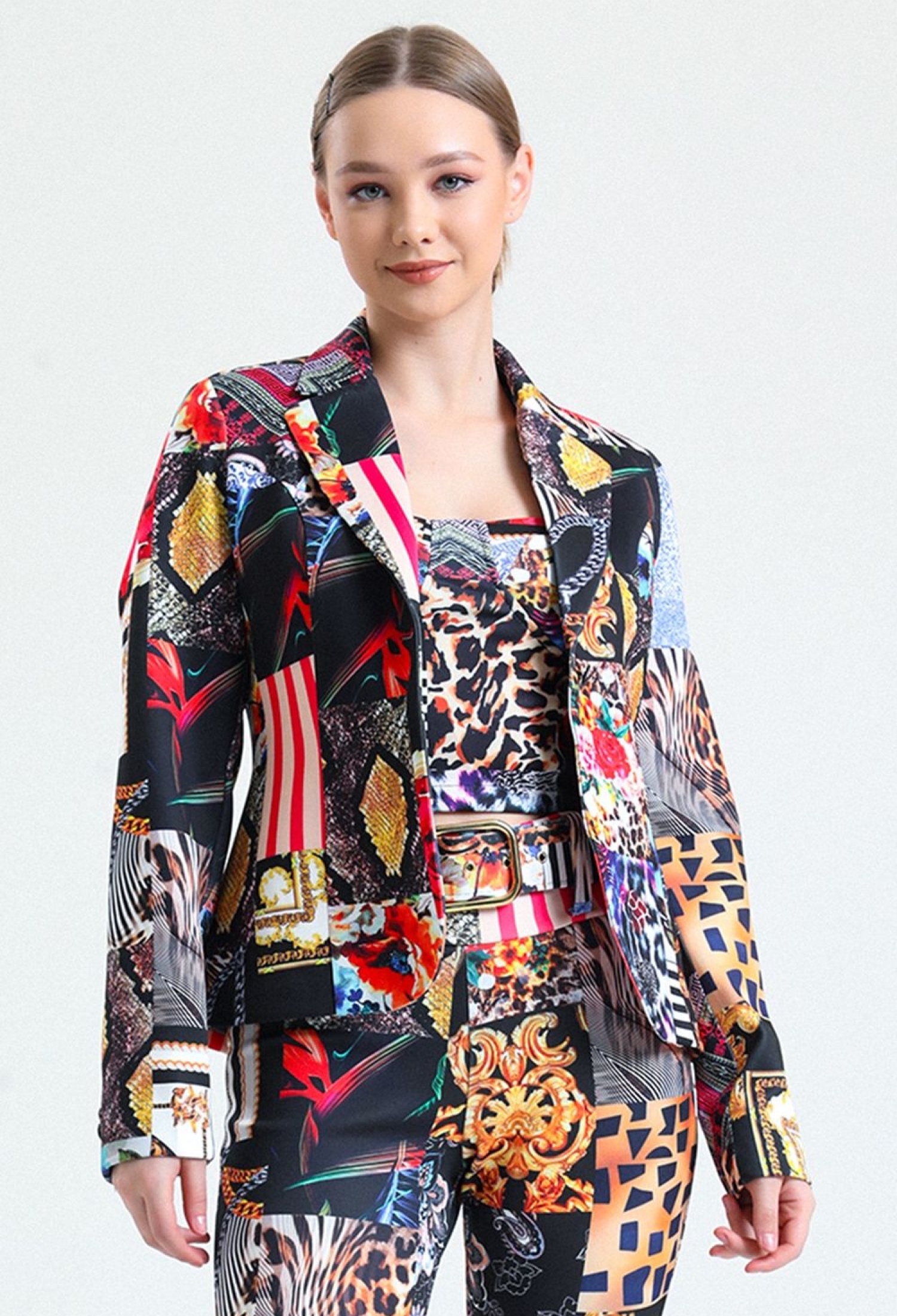 Mixed Patterned Buttoned Front Digital Printed Scuba Jacket - Brand: SENSE - Women & Kids, Baby Clothes Wholesale - TheBS Women