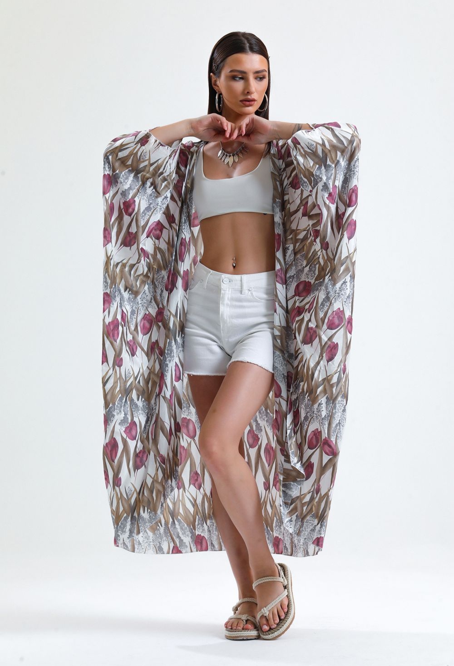 Tulip Patterned Chiffon Beach Kimono - Brand: SENSE - Women & Kids, Baby Clothes Wholesale - TheBS Women