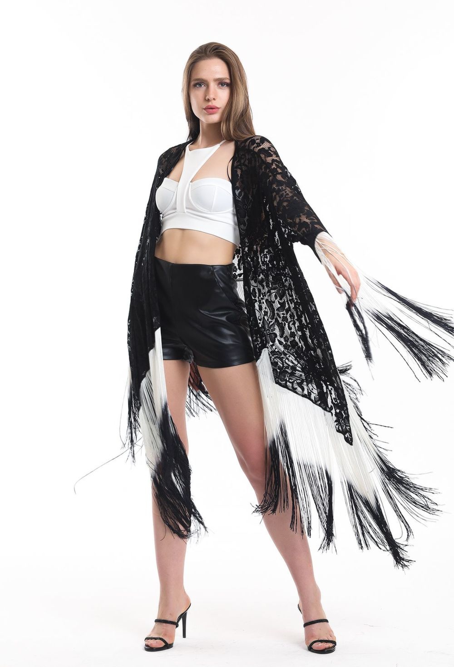 Short Lace Kimono With Tassels - Black & Ecru - Brand: SENSE - Women & Kids, Baby Clothes Wholesale - TheBS Women
