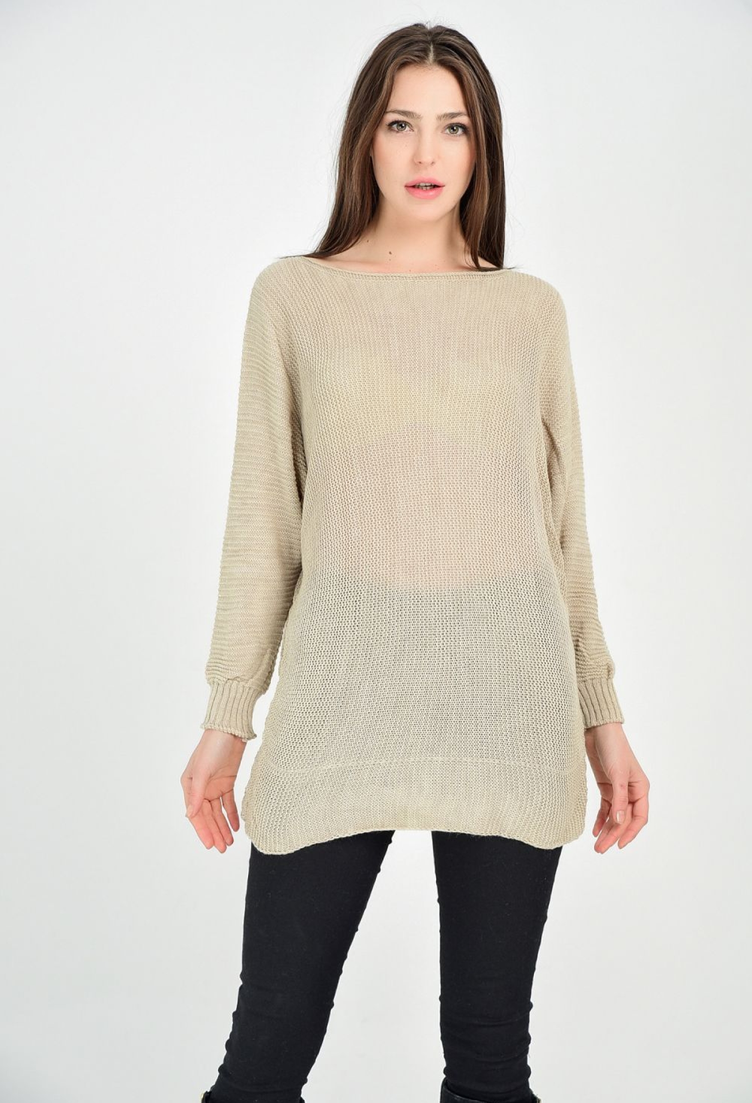 Boat Neck Glitter Sweater - Mink - Brand: SENSE - Women & Kids, Baby Clothes Wholesale - TheBS Women