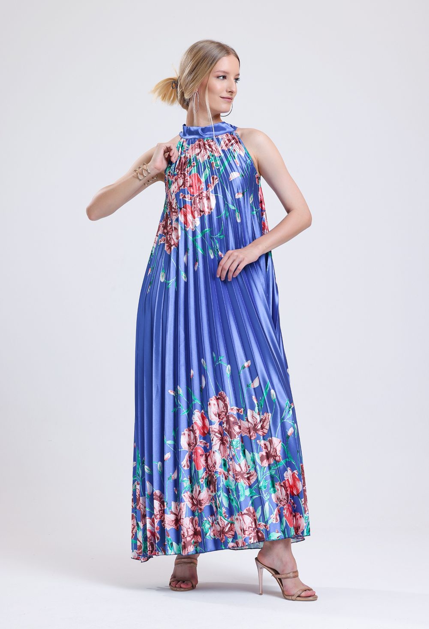 Rainbow Halter Printed Satin Dress - Blue - Brand: SENSE - Women & Kids, Baby Clothes Wholesale - TheBS Women