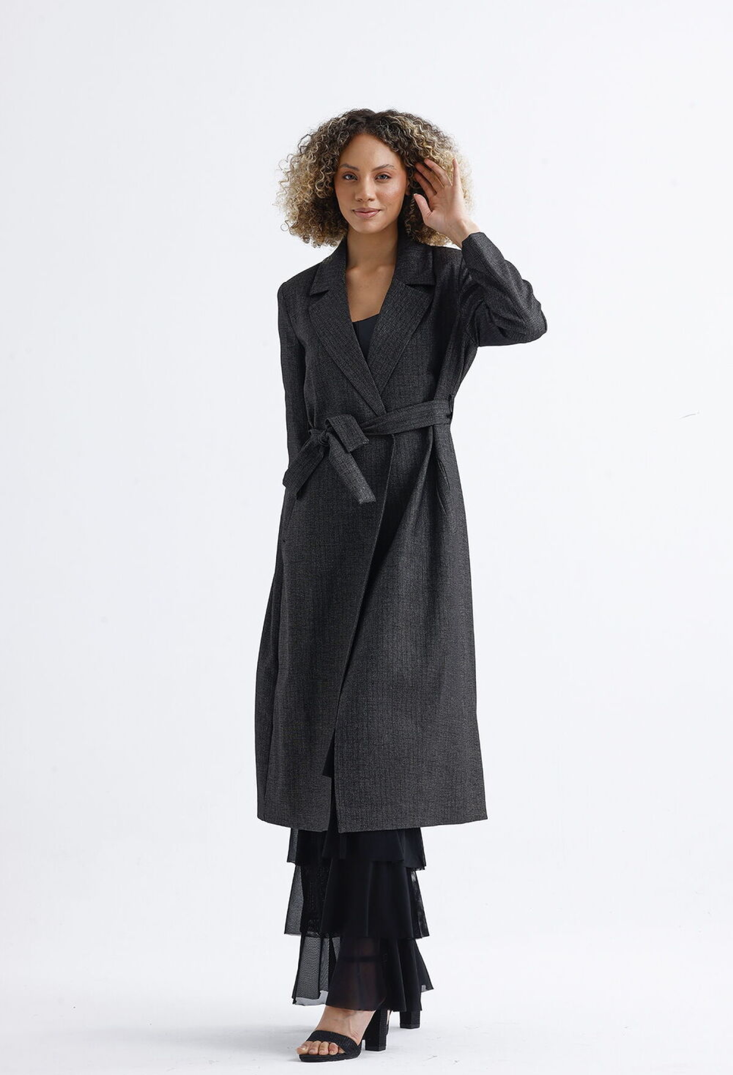 Lined Long Patterned Trench Coat - Anthracite - Brand: SENSE - Women & Kids, Baby Clothes Wholesale - TheBS Women