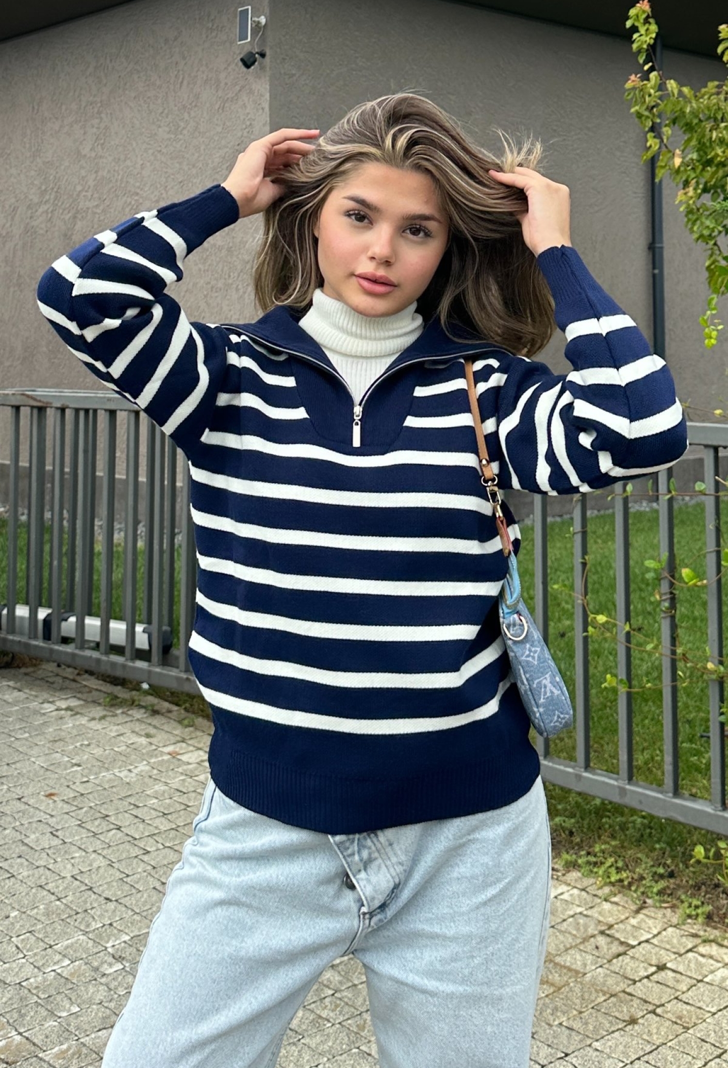 Striped Zippered Knitwear Sweater - Brand: la & vetta - Women & Kids, Baby Clothes Wholesale - TheBS Women