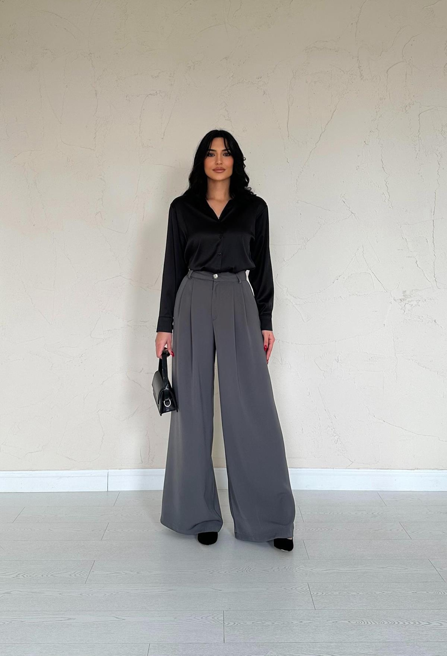 Pleated Comfort Trousers - Smoke - Brand: Elisa - Women & Kids, Baby Clothes Wholesale - TheBS Women