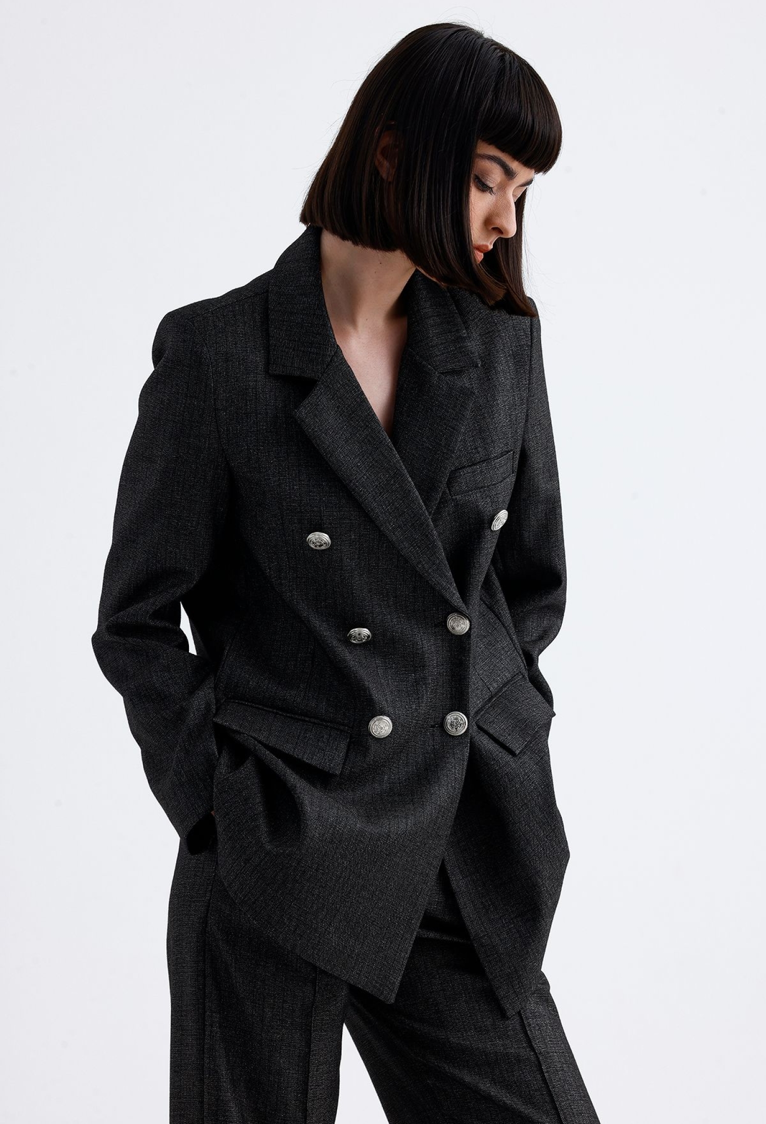 Double Breasted Jacket With Lining - Anthracite - Brand: SENSE - Women & Kids, Baby Clothes Wholesale - TheBS Women