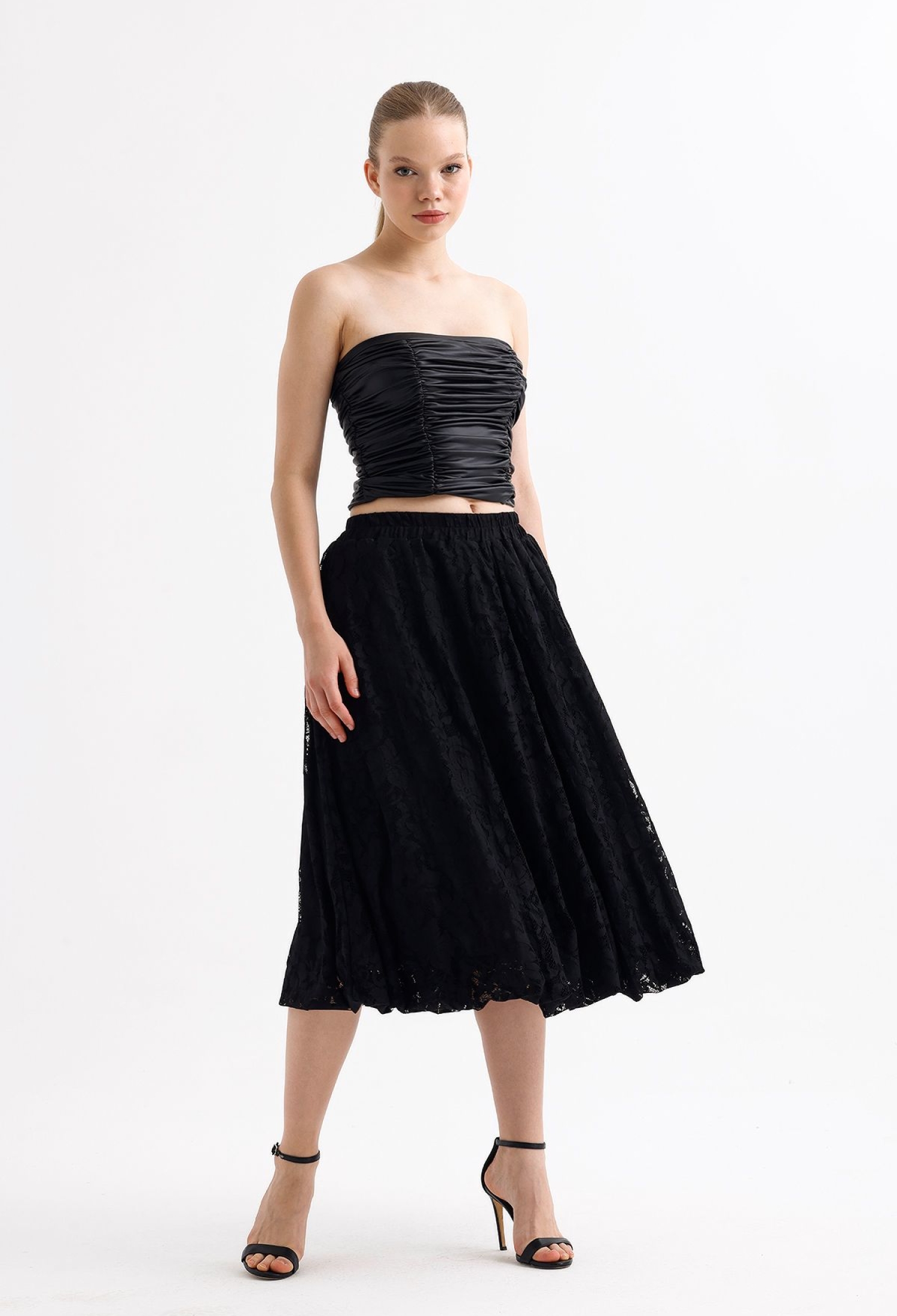 Lined Elastic Waist Lace Balloon Skirt - Black - Brand: SENSE - Women & Kids, Baby Clothes Wholesale - TheBS Women