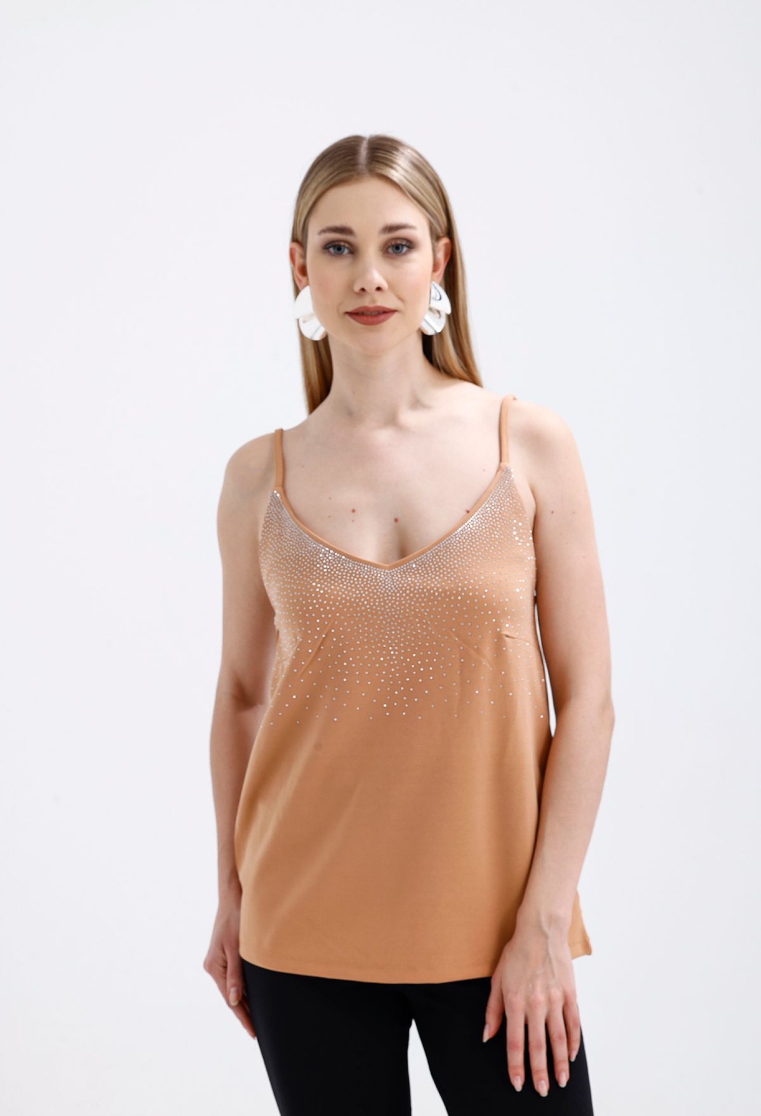 Scuba Crepe Short Blouse With Front Straps - Biscuit - Brand: SENSE - Women & Kids, Baby Clothes Wholesale - TheBS Women