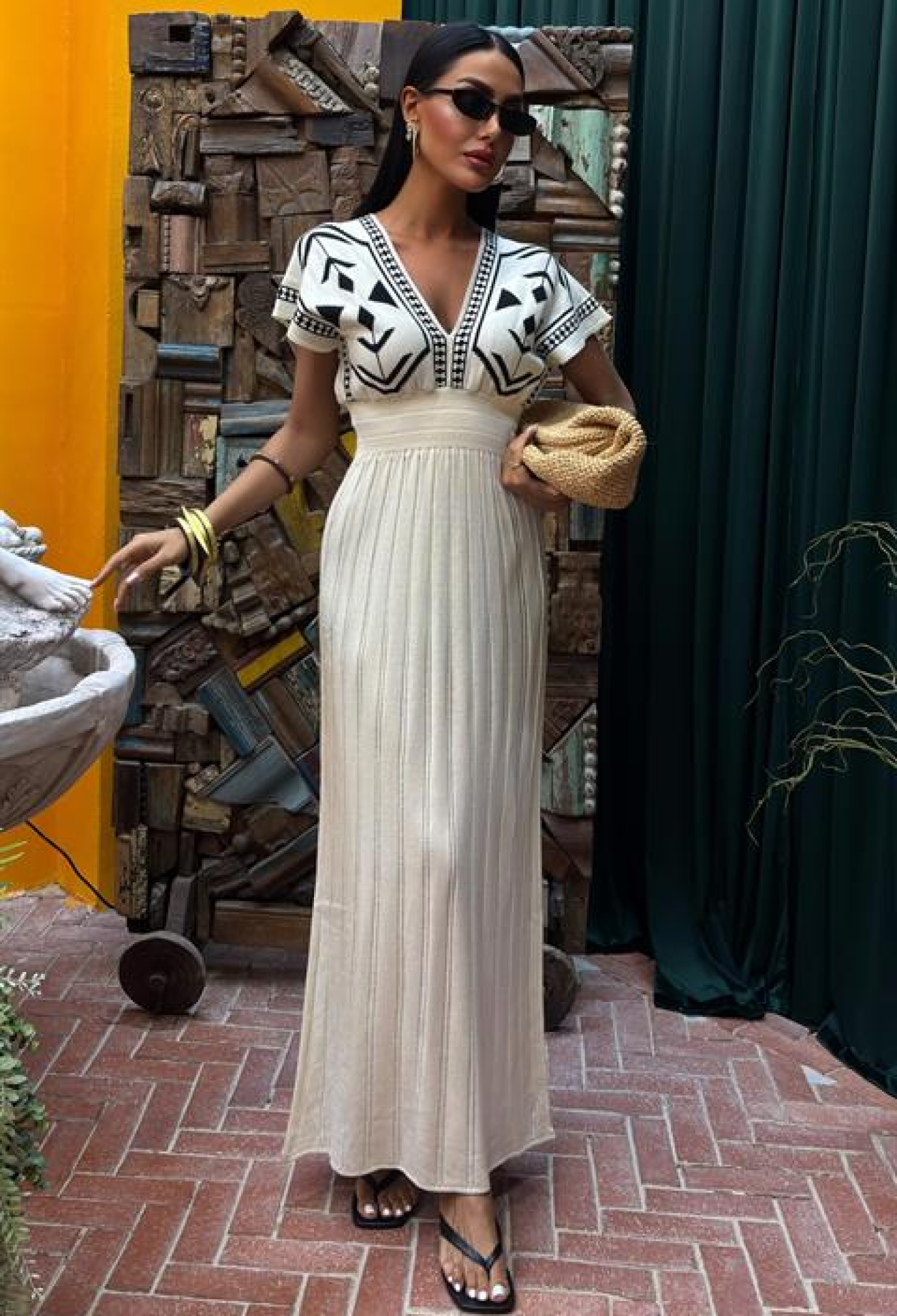 Deep Neckline Ethnic Pattern Knitwear Dress - Brand: Sobe Istanbul - Women & Kids, Baby Clothes Wholesale - TheBS Women