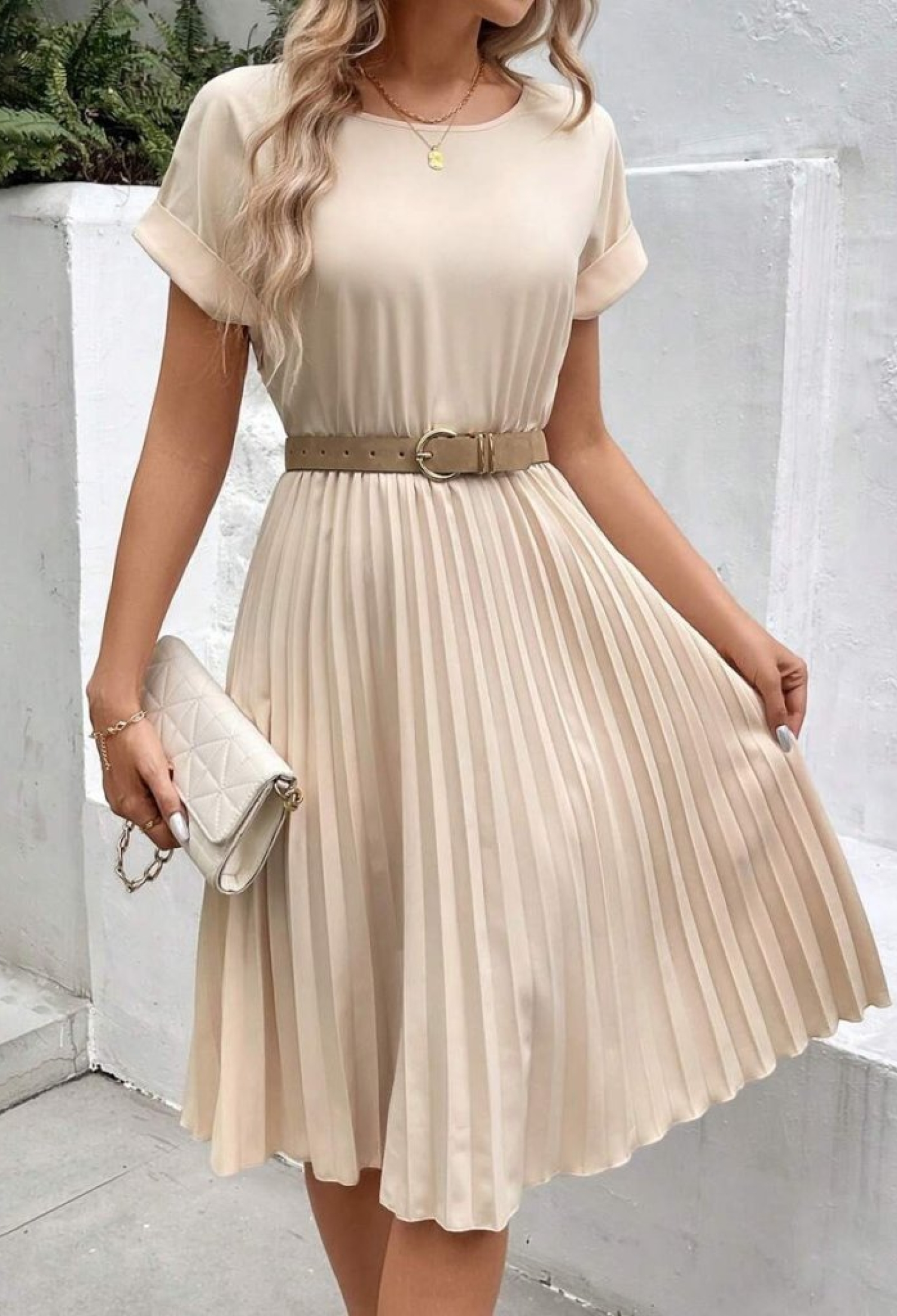 Women's Short Sleeve Collar Open Waist Elastic Pleated Short Imported Crepe Dress - Brand: Janes - Women & Kids, Baby Clothes Wholesale - TheBS Women