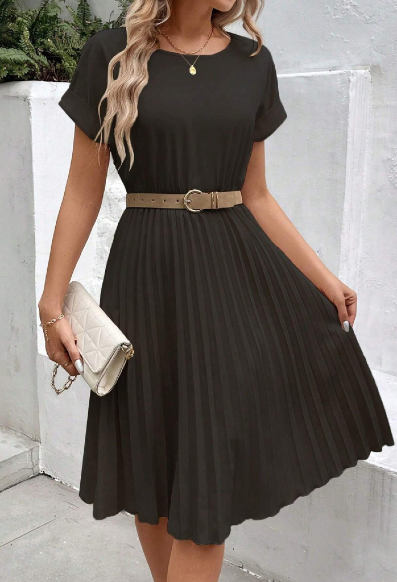 Women's Short Sleeve Collar Open Waist Elastic Pleated Short Imported Crepe Dress - Brand: Janes - Women & Kids, Baby Clothes Wholesale - TheBS Women