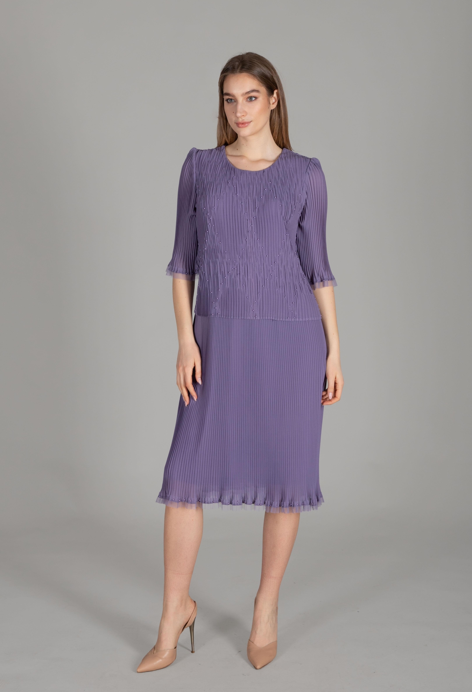 Round Neck Pleated Chiffon Dress - Brand: GUMANIZE - Women & Kids, Baby Clothes Wholesale - TheBS Women