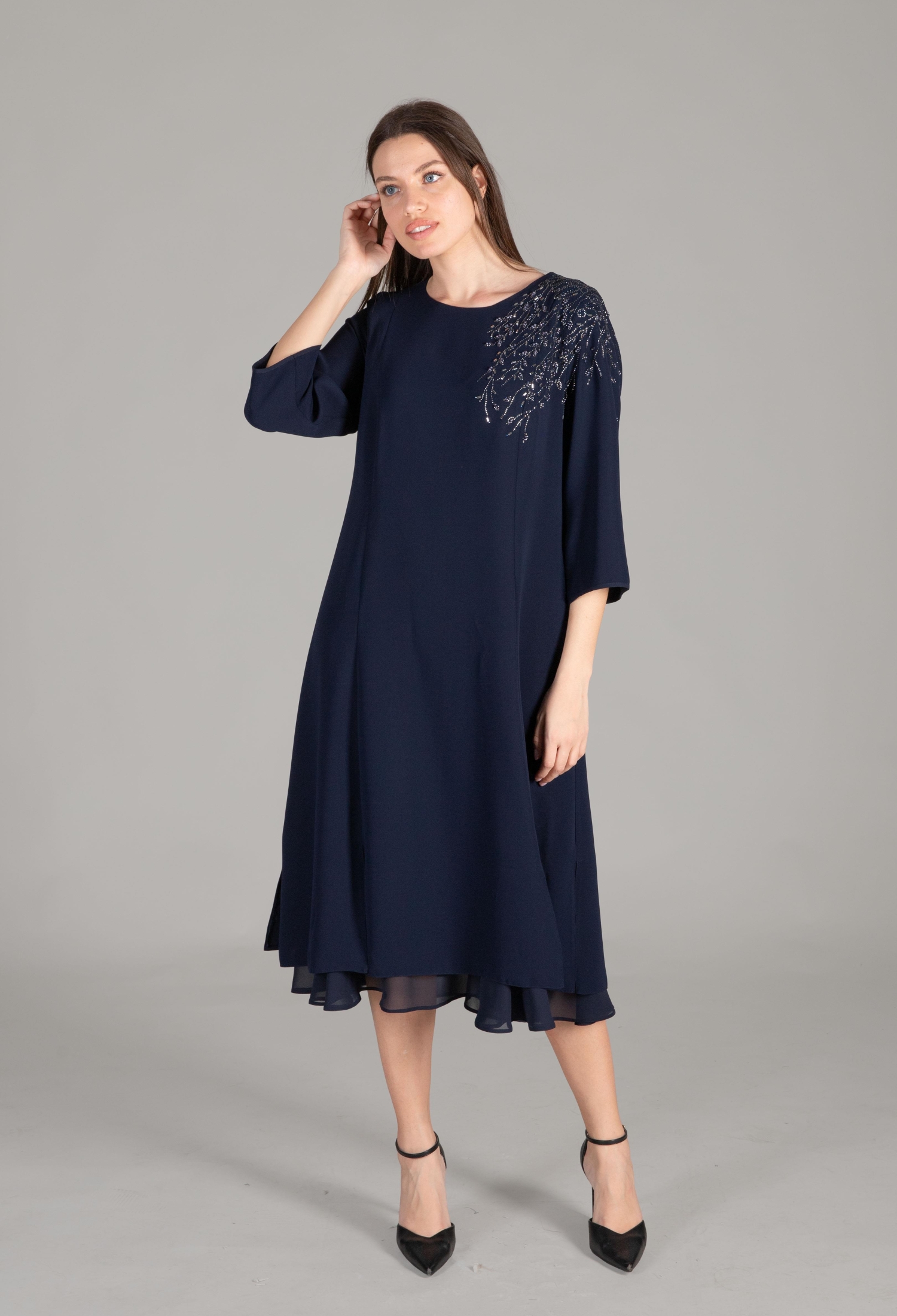 Cuff Round Neck Gown Dress - Brand: GUMANIZE - Women & Kids, Baby Clothes Wholesale - TheBS Women