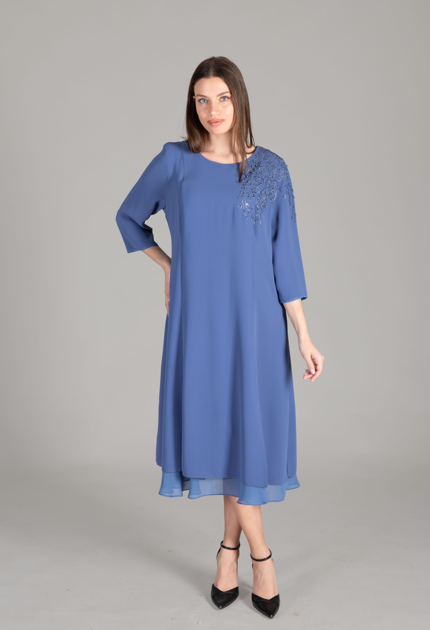 Cuff Round Neck Gown Dress - Brand: GUMANIZE - Women & Kids, Baby Clothes Wholesale - TheBS Women