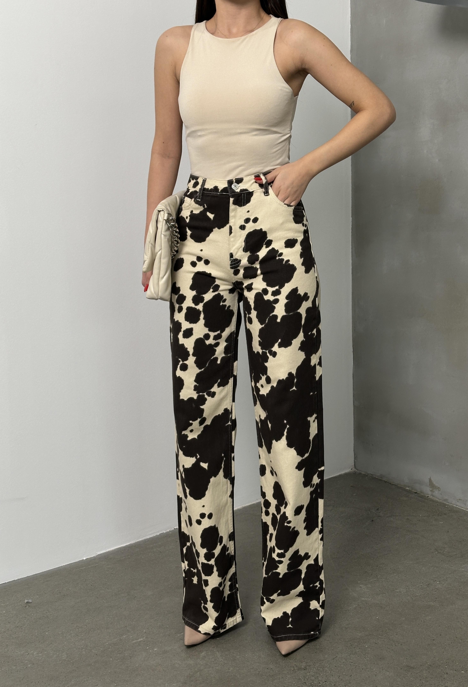 High Waist Loose Fit Patterned Coffee Jeans - Brand: LACARINO - Women & Kids, Baby Clothes Wholesale - TheBS Women