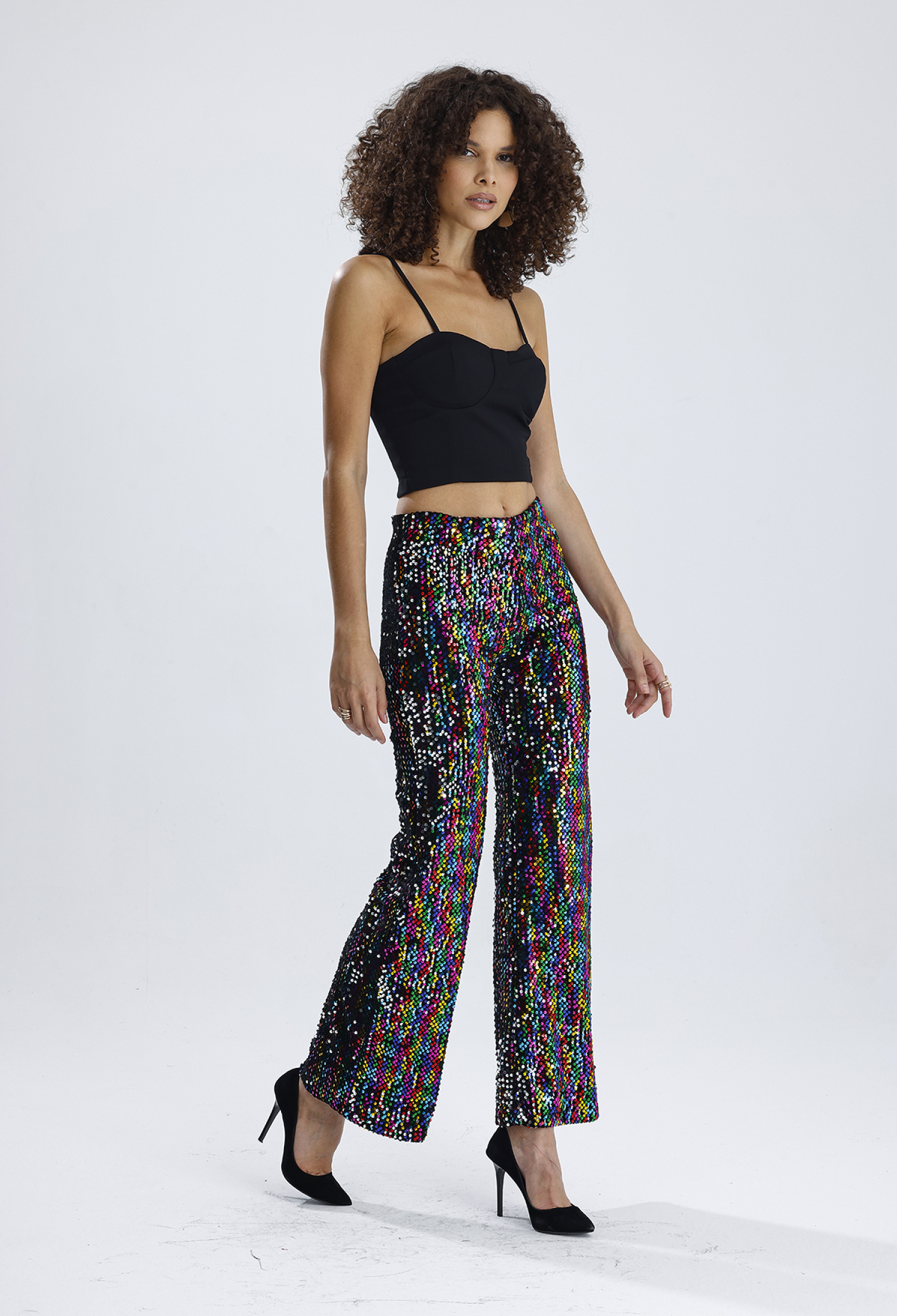 Lined Elastic Wide Leg Sequin Evening Dress Pants - Multicolor - Brand: SENSE - Women & Kids, Baby Clothes Wholesale - TheBS Women