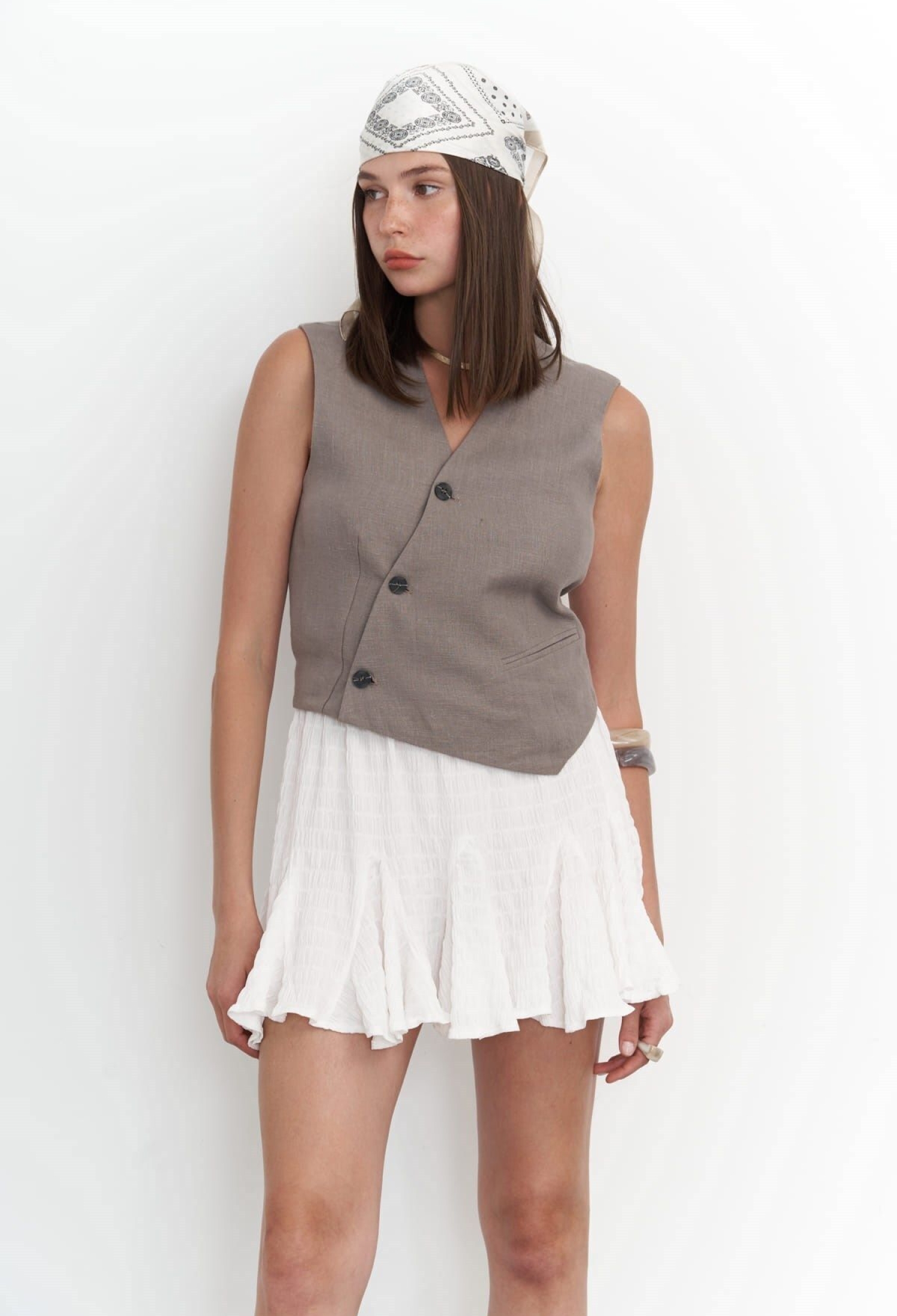 Elod Button Detail Smoked Linen Vest - Brand: Mai Collection - Women & Kids, Baby Clothes Wholesale - TheBS Women