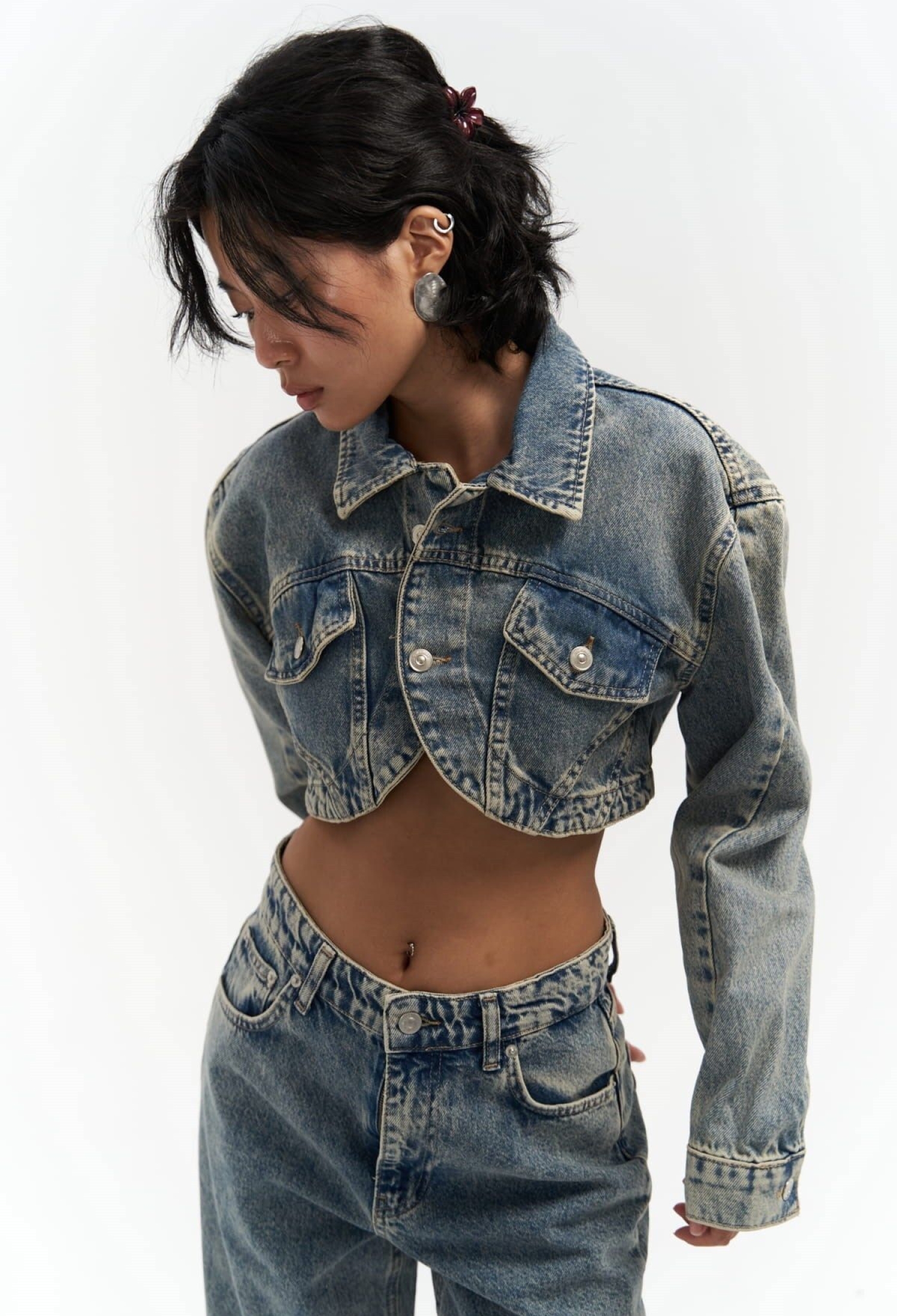 Cali Cross Detail Dirty Green Crop Jean Jacket - Brand: Mai Collection - Women & Kids, Baby Clothes Wholesale - TheBS Women