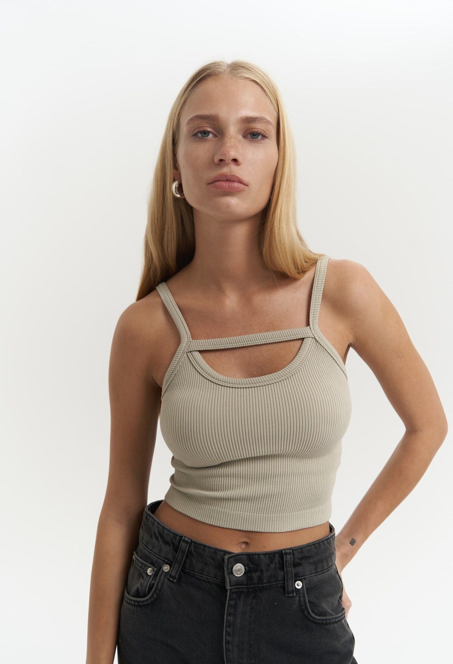 Noam Soft Khaki Front Detail Ribbed Crop - Brand: Mai Collection - Women & Kids, Baby Clothes Wholesale - TheBS Women
