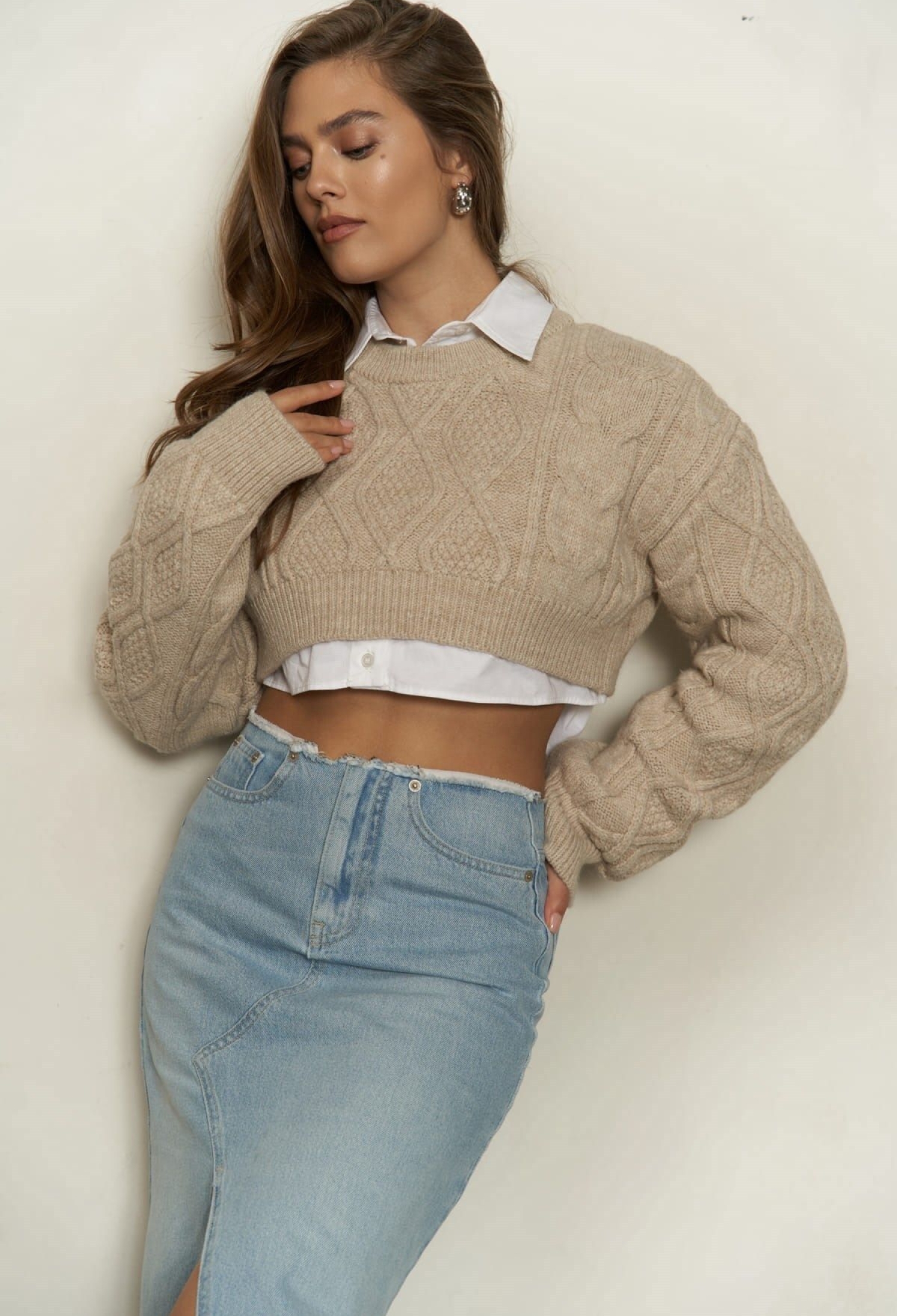 Mohan Dark Beige Crop Sweater - Brand: Mai Collection - Women & Kids, Baby Clothes Wholesale - TheBS Women