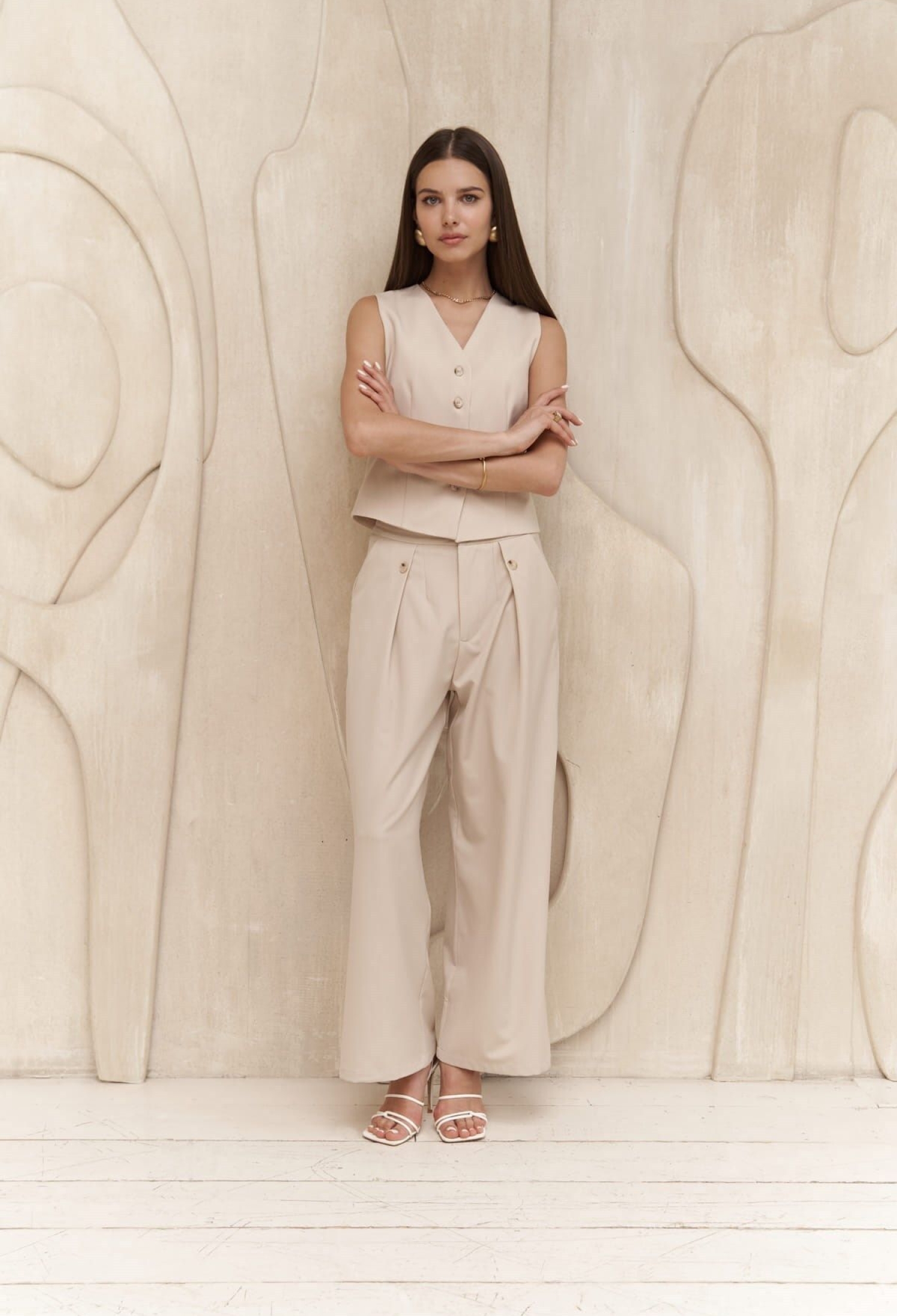 Diaz Button Detailed Light Beige Pants - Brand: Mai Collection - Women & Kids, Baby Clothes Wholesale - TheBS Women