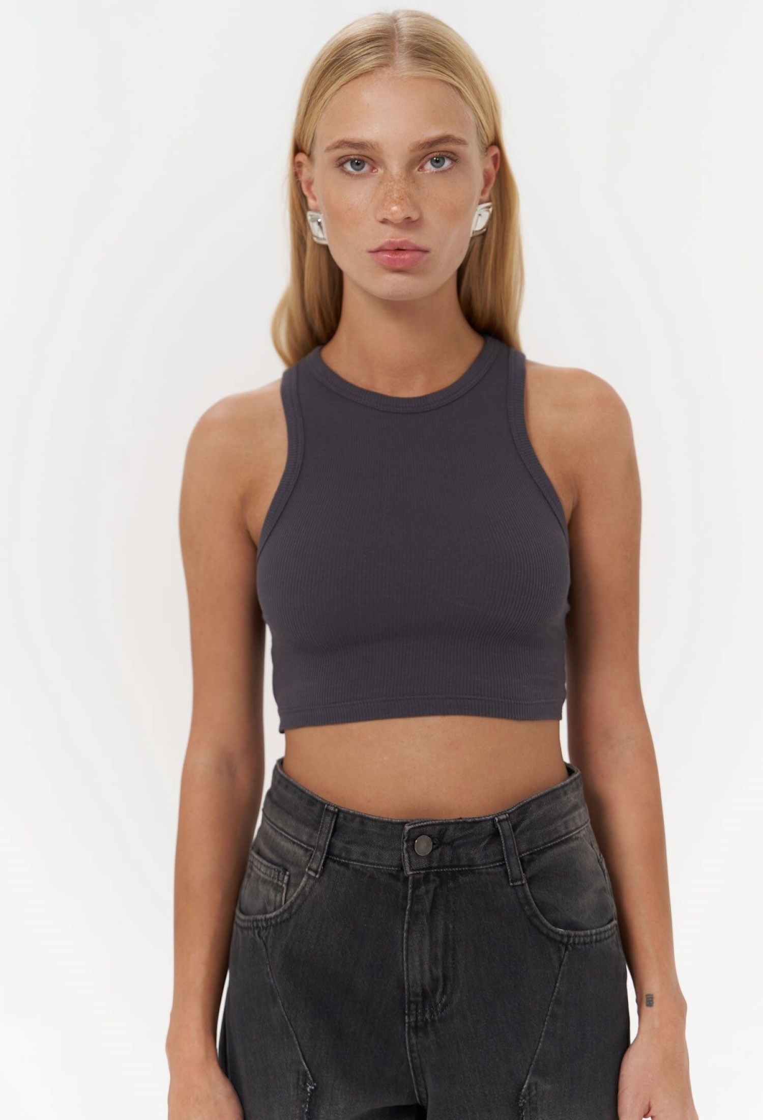 Fleur Ribbed Halter Collar Anthracite Crop - Brand: Mai Collection - Women & Kids, Baby Clothes Wholesale - TheBS Women
