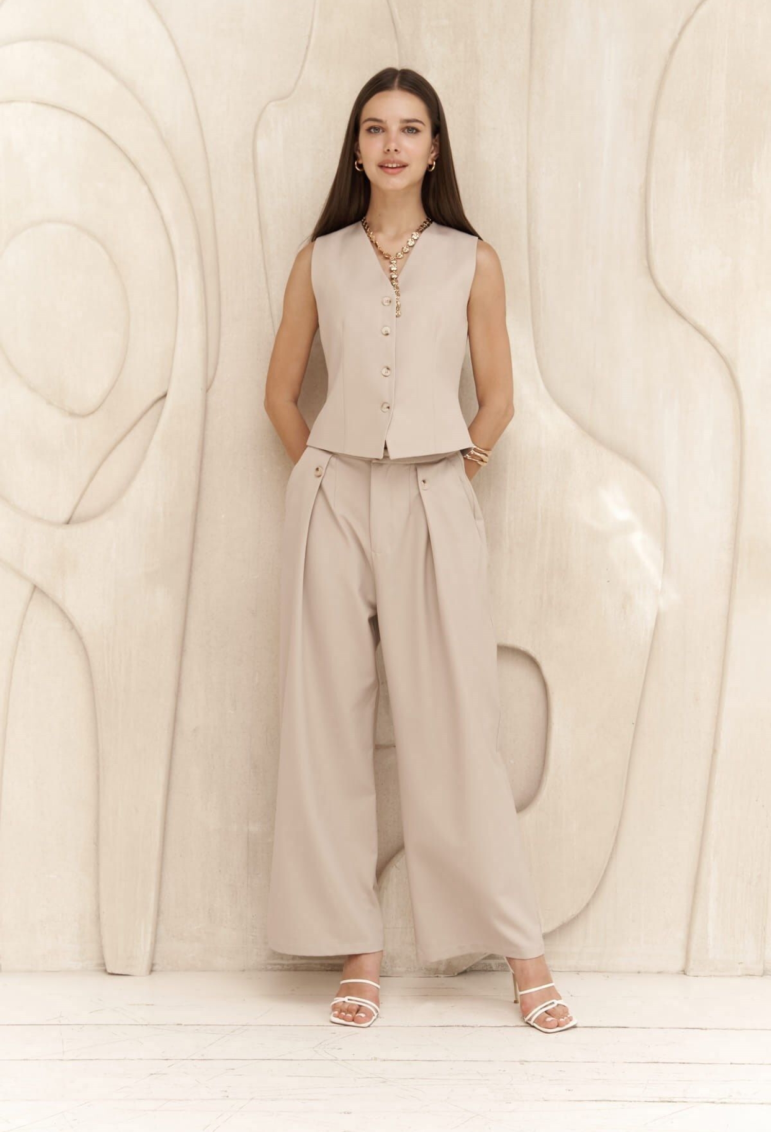 Diaz Button Detailed Dark Beige Pants - Brand: Mai Collection - Women & Kids, Baby Clothes Wholesale - TheBS Women