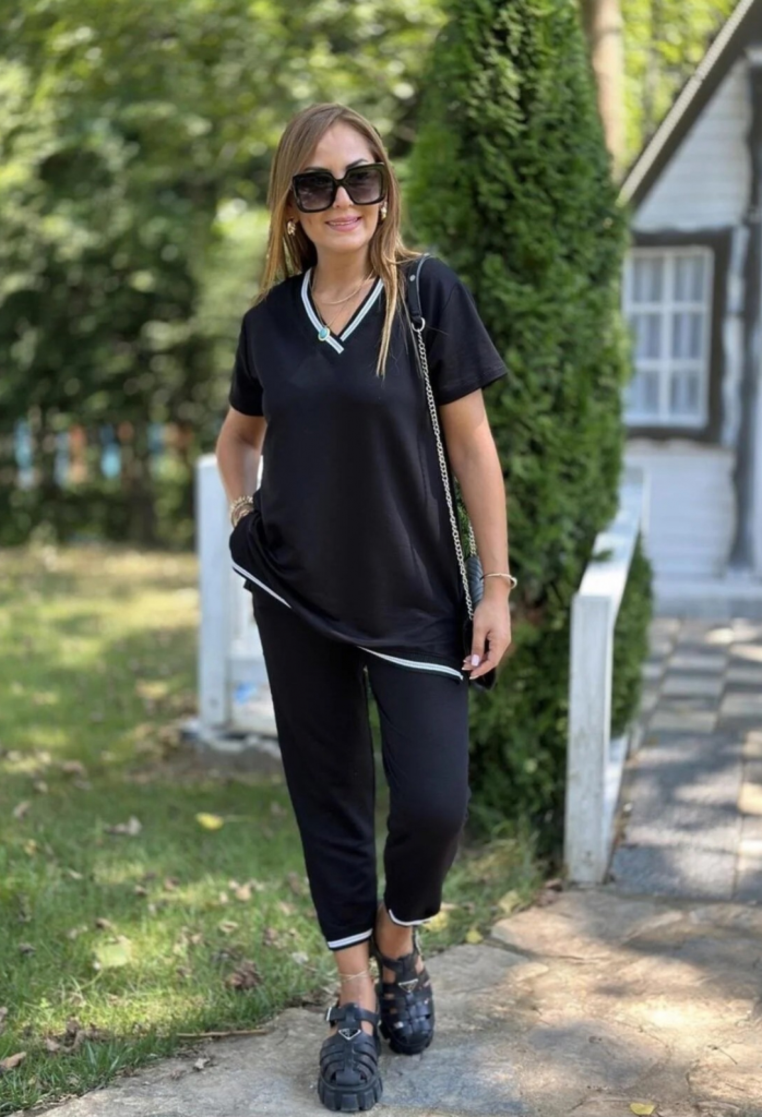 Short Sleeve V-Neck Two Thread Blouse And Pants Double Set - Brand: Janes - Women & Kids, Baby Clothes Wholesale - TheBS Women