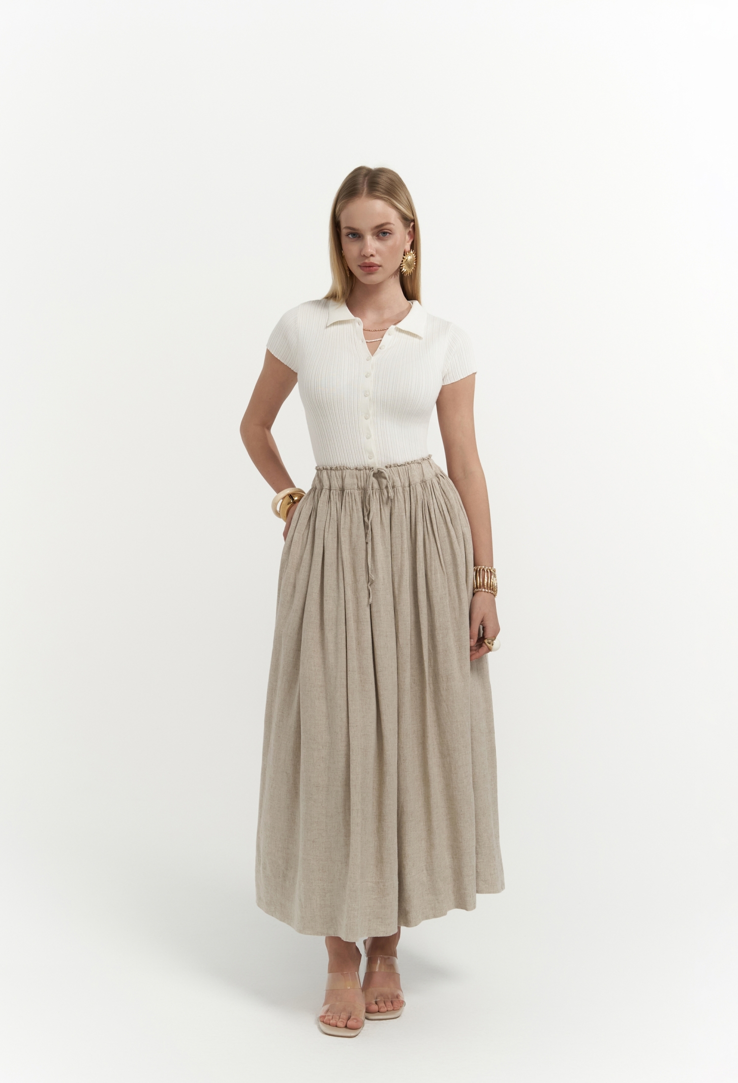 Gabbiano Lace Pleated Linen Skirt - Brand: Mai Collection - Women & Kids, Baby Clothes Wholesale - TheBS Women