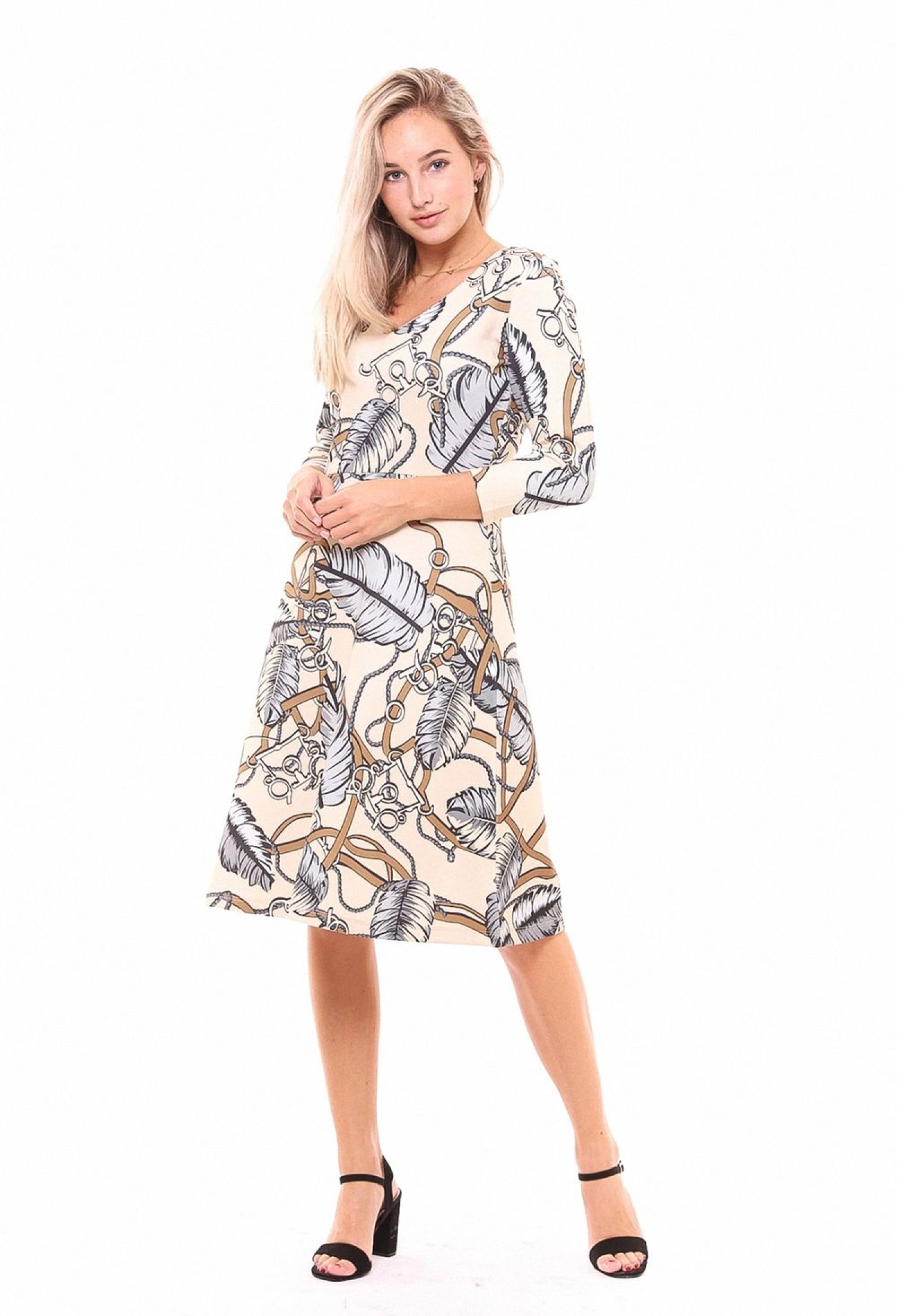 Sense Beige Leaf Pattern Dress - Brand: SENSE - Women & Kids, Baby Clothes Wholesale - TheBS Women