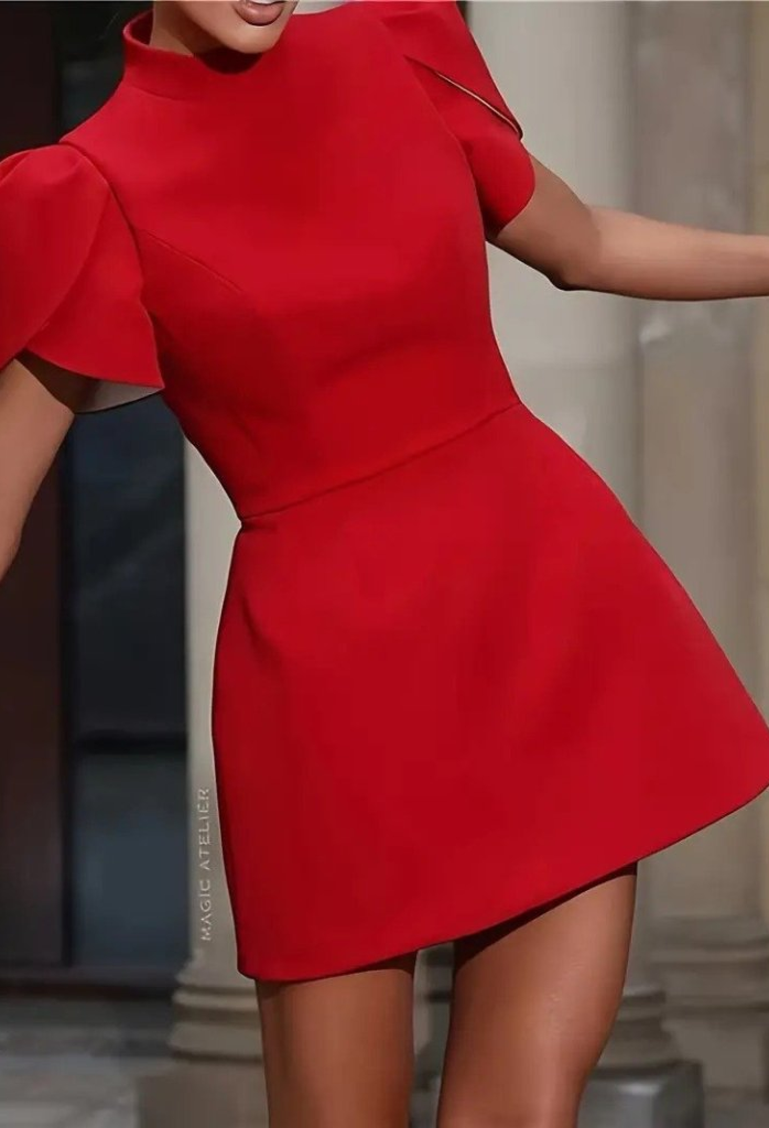 Women's Short Sleeve Turtleneck Back Butterfly Neckline Detailed Short Atlas Dress - Brand: Janes - Women & Kids, Baby Clothes Wholesale - TheBS Women