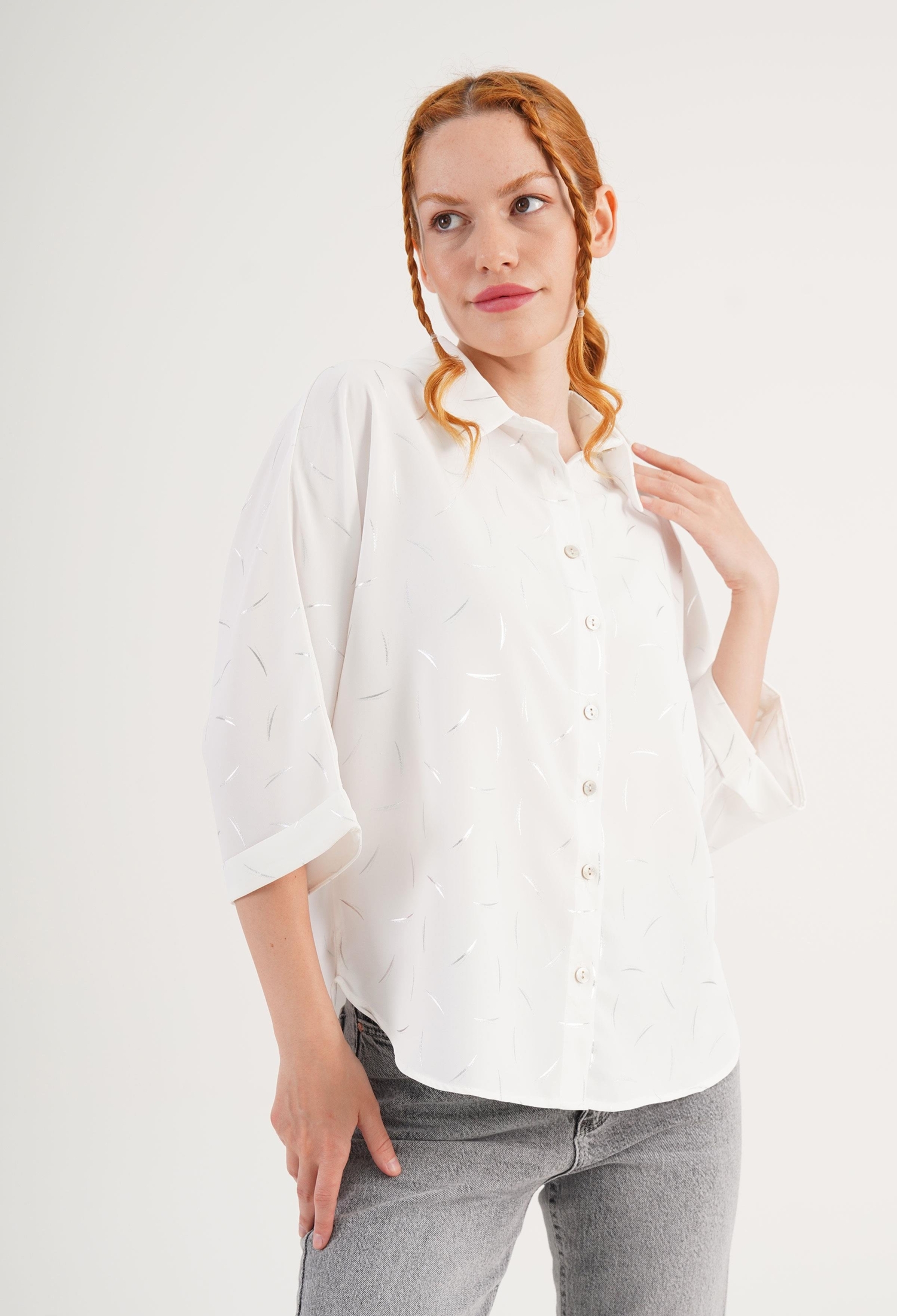 White Casual Elegant Modest Shirt - Brand: Lustrin - Women & Kids, Baby Clothes Wholesale - TheBS Women